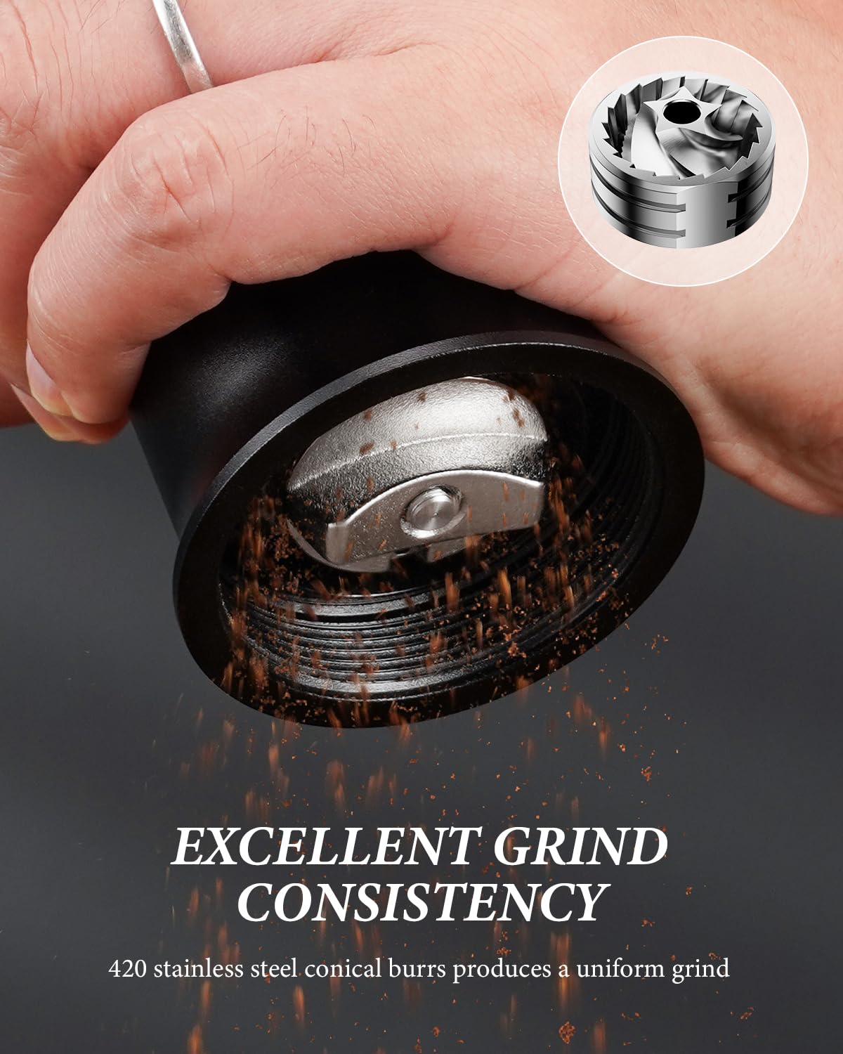 SHARDOR Professional Manual Coffee Grinder - 420 Stainless Steel Conical Burr, Adjustable Coarseness, 1.06oz Large Capacity for Espresso, French Press, Pour Over & Cold Brew at Home or Office