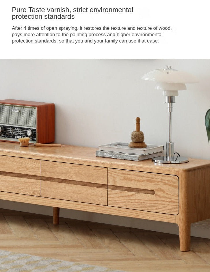 Solid Oak Wood TV Stand with 4 Drawers - Sturdy Media Console for Living Room, Bedroom & Home Theater Storage