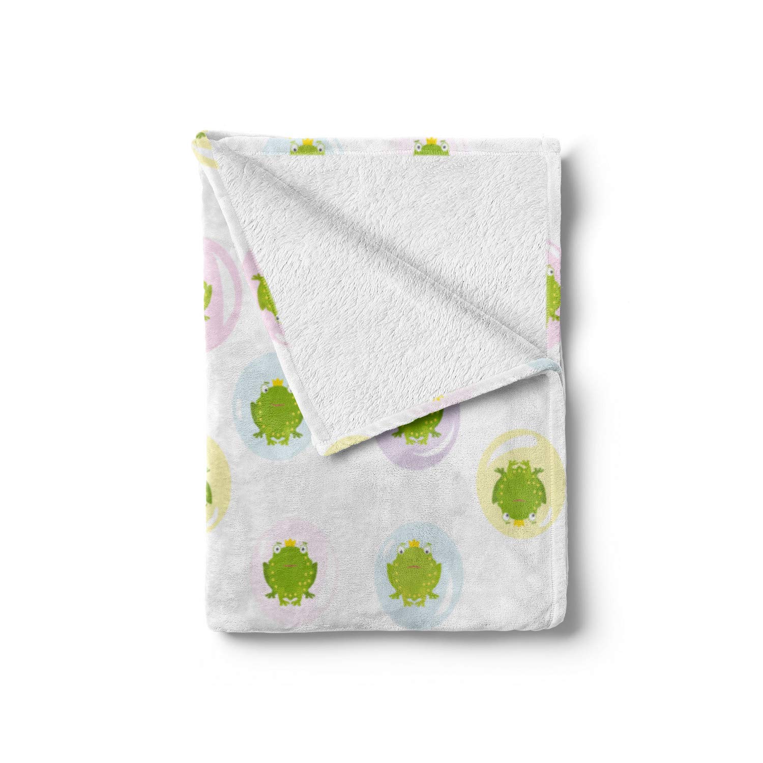 Ambesonne Cartoon Frog Prince Throw Blanket - Soft Flannel Fleece Accent Blanket in Pastel Yellow Green, 50