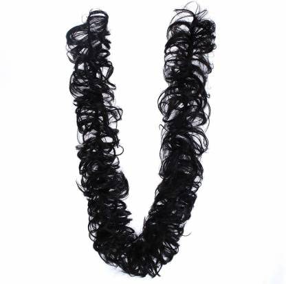BLUSHIA Synthetic Frill Hair Extensions - Stretchable Elastic Ponytail Maker for Volume & Wavy Messy Bun Hairstyles | DIY Hair Accessories for Women & Girls (Dark Black) - Perfect for Parties, Weddings & Everyday Styling