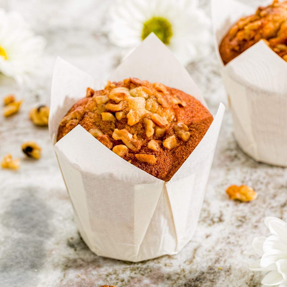 Restaurantware Panificio Premium 4 oz White Paper Tulip Baking Cups - 200 Count | Greaseproof & Recyclable Disposable Muffin Liners for Cupcakes, Mini Desserts | Perfect for Home Baking, Party Treats & Professional Bakeries