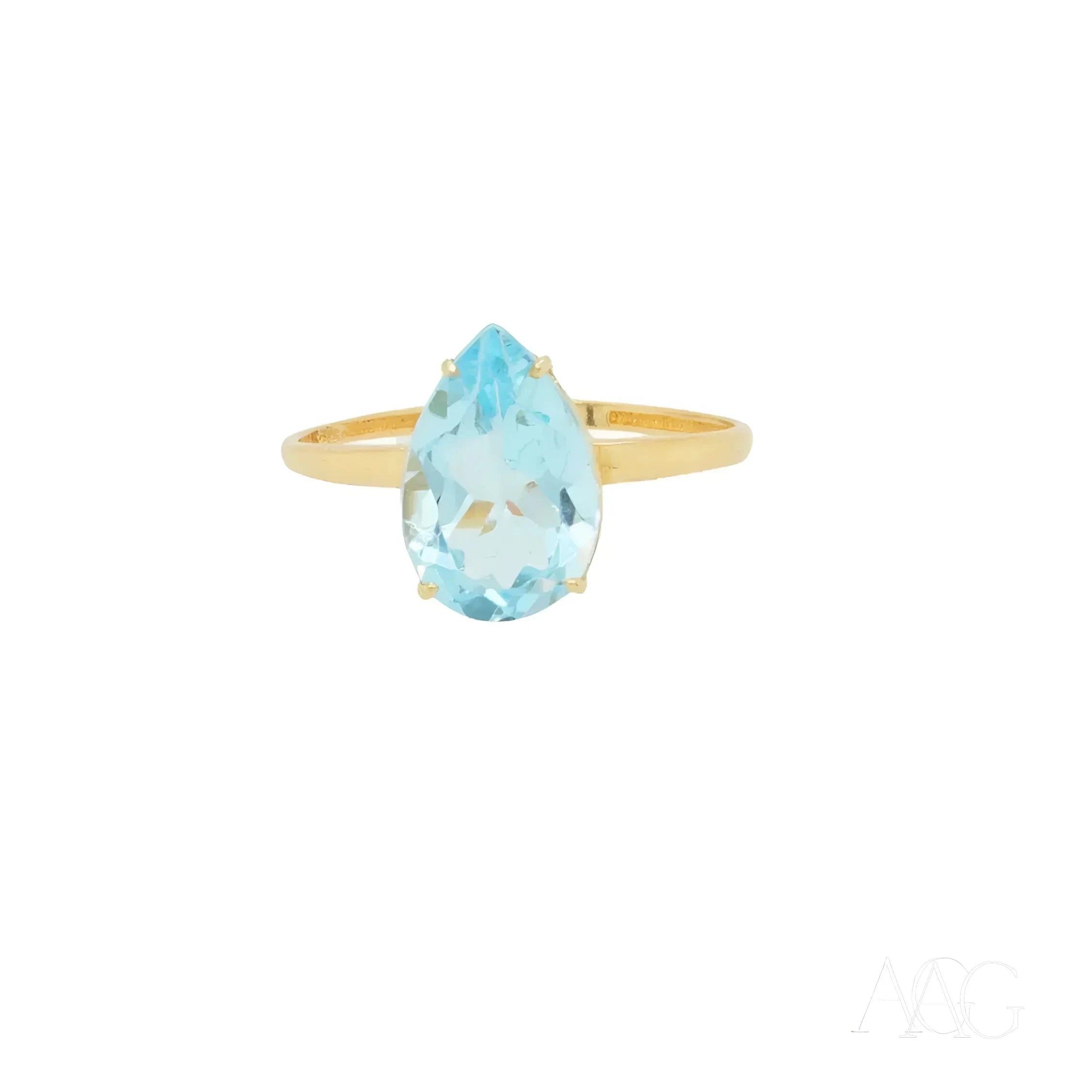Exquisite Blue Topaz Gold Ring for Women – Elegant 14K Solid Gold Gemstone Jewelry for Engagement, Anniversary & Special Occasions