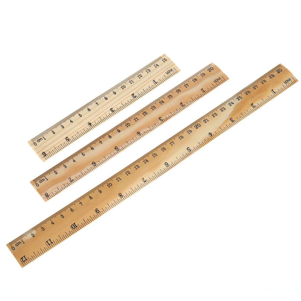 RAYNAG 3-Piece Wooden Ruler Set - 6/8/12 Inch Solid Wood School & Office Measuring Tools with Conversion Table - Perfect for Students, Teachers, Artists, and DIY Projects