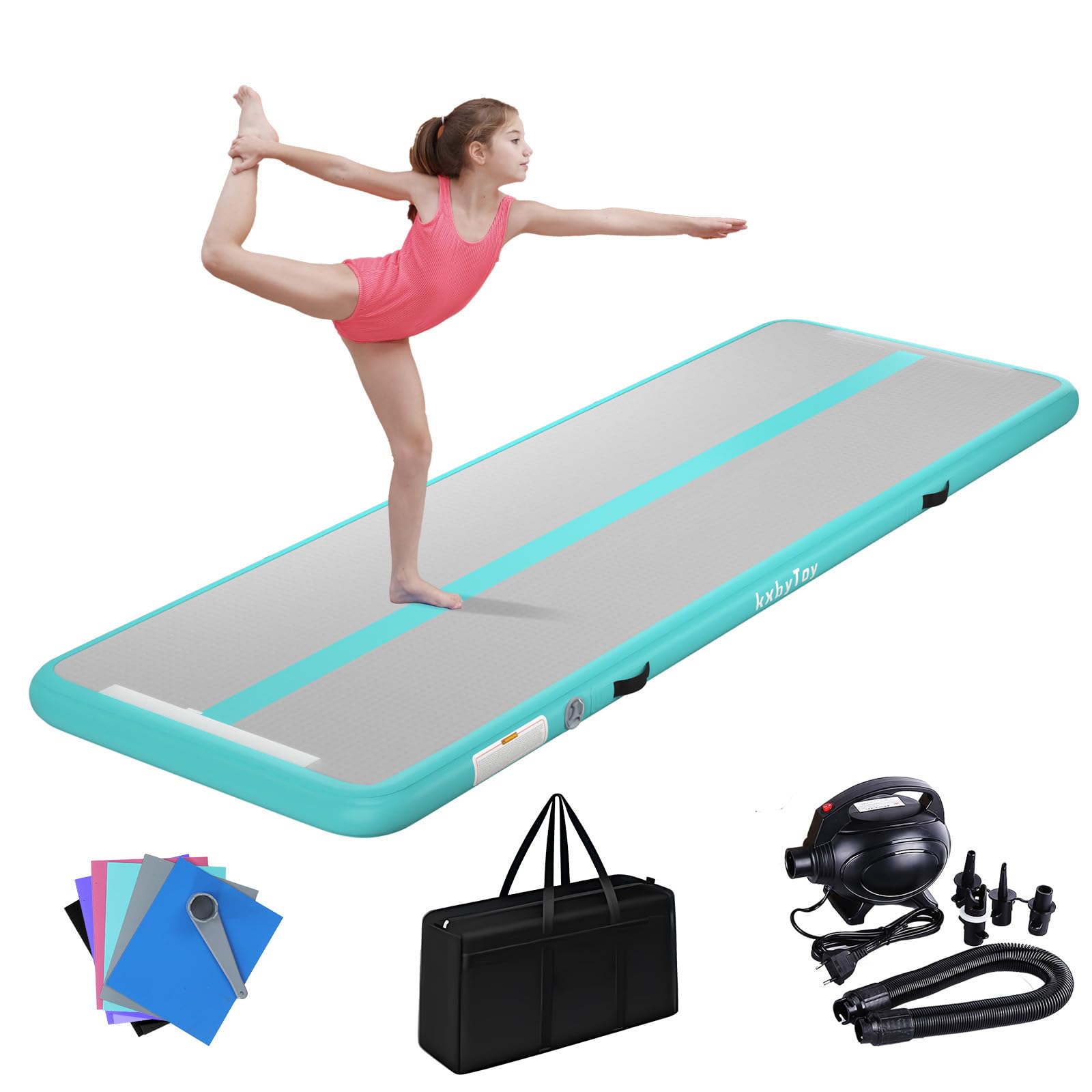 **4-Inch Thick Inflatable Air Mat Tumble Track - 10/13/16/20ft Gymnastics Mat for Home, Training, Cheerleading & Yoga - Includes Electric Air Pump - Perfect for Home Gyms, Kids Play & Fitness Routines**