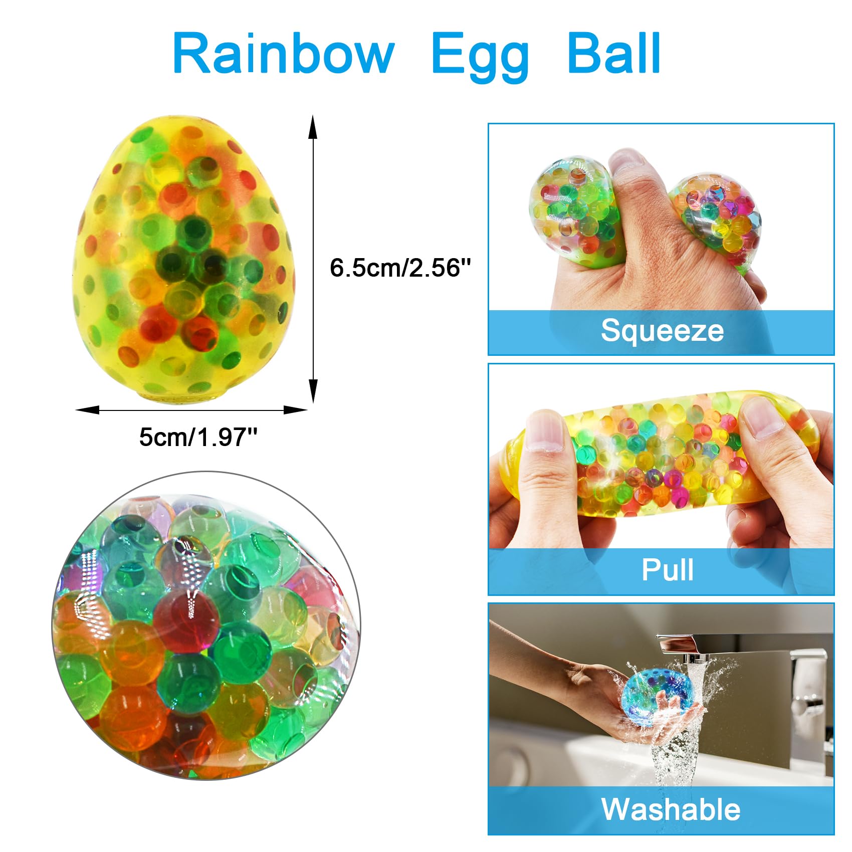 8 Pack Easter Eggs Stress Balls Fidget Toys - 8 Colors Squishy Squeeze Ball for Anxiety Relief, Party Favors & Easter Basket Stuffers - Perfect for Kids Gifts, Classroom Rewards and Office Stress Relief