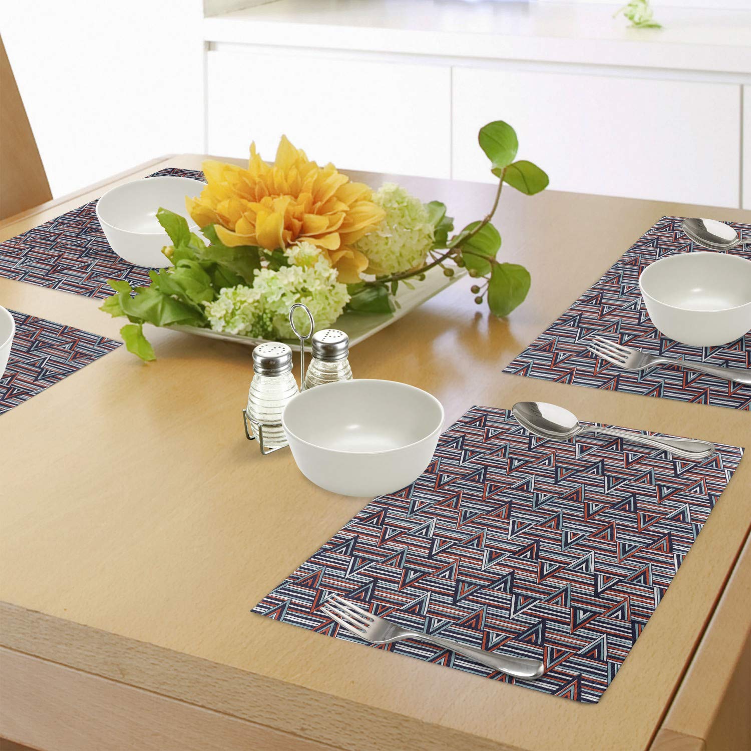 Ambesonne Tribal Placemats Set of 4 - Striped Abstract Pattern with Creative Triangles Design - Washable Fabric Table Mats for Dining Room & Kitchen Decor in Cinnamon Black Teal - Perfect for Dinner Parties, Holiday Gatherings & Everyday Meals
