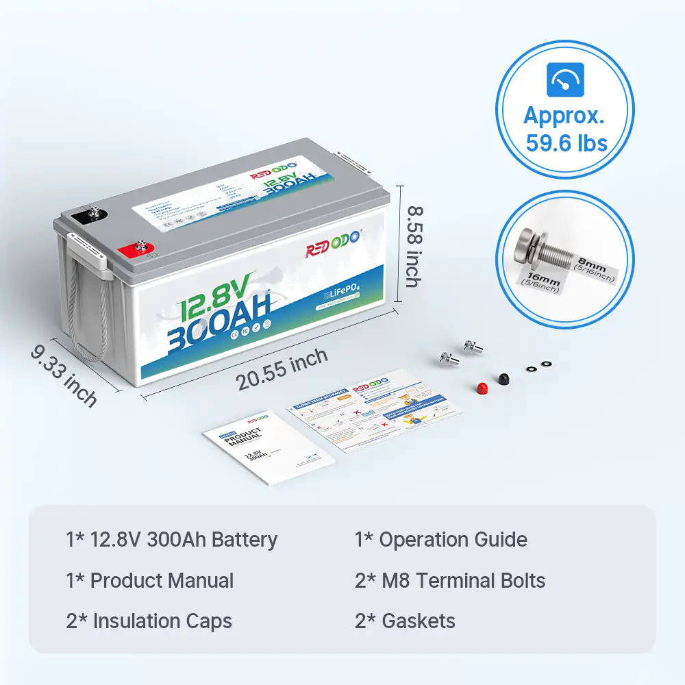 Redodo 12V 300Ah LiFePO4 Lithium Battery - Deep Cycle for RV, Marine, Solar Power - Replaces 6x12V 100Ah AGM Batteries - Perfect for Off-Grid Living, Camping & Emergency Backup Power