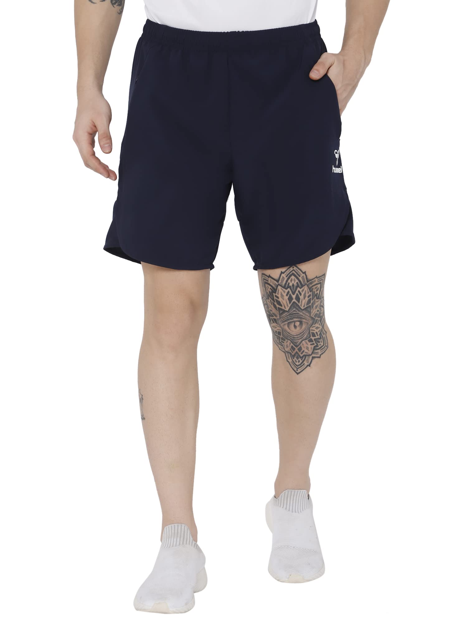 hummel Kuro Solid Men's Regular Fit Polyester Shorts with Zipper Pockets - Comfortable, Breathable & Stretchable Fabric for Yoga, Gym, Running & Everyday Wear - Perfect for Workouts, Training & Casual Outfits