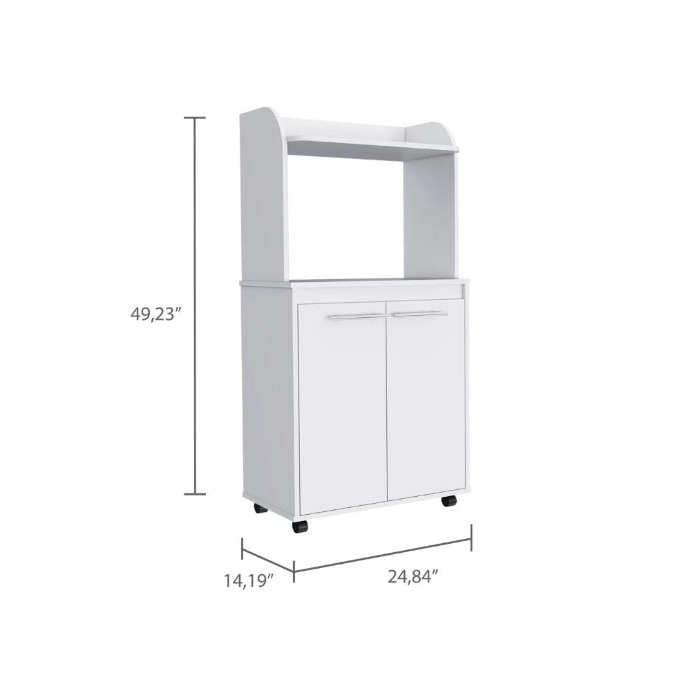 White Rockford Kitchen Cart with Shelves & Cabinet - Perfect for Small Spaces