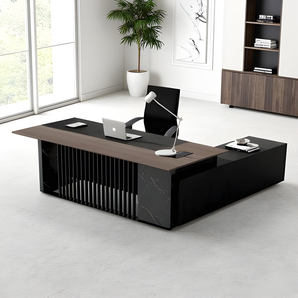 Premium MADEIRA Executive Desk 220cm with Left Return in Hazelnut & Grey - Modern Office Furniture for Home & Business Workspaces