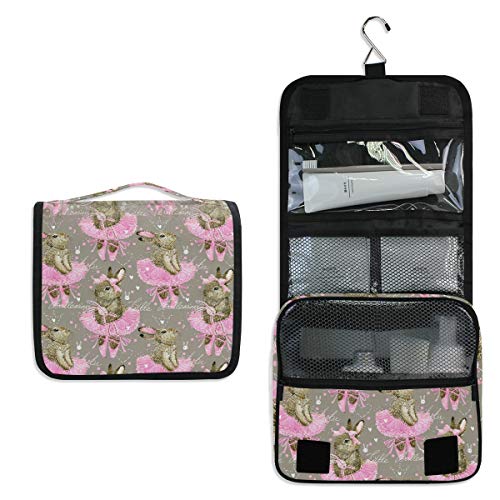 Cute Bunny Ballet Animal Hanging Travel Toiletry Bag - Large Capacity Cosmetic & Makeup Organizer - Portable Toiletry Kit for Women, Perfect for Travel, Gym, Camping & Daily Use