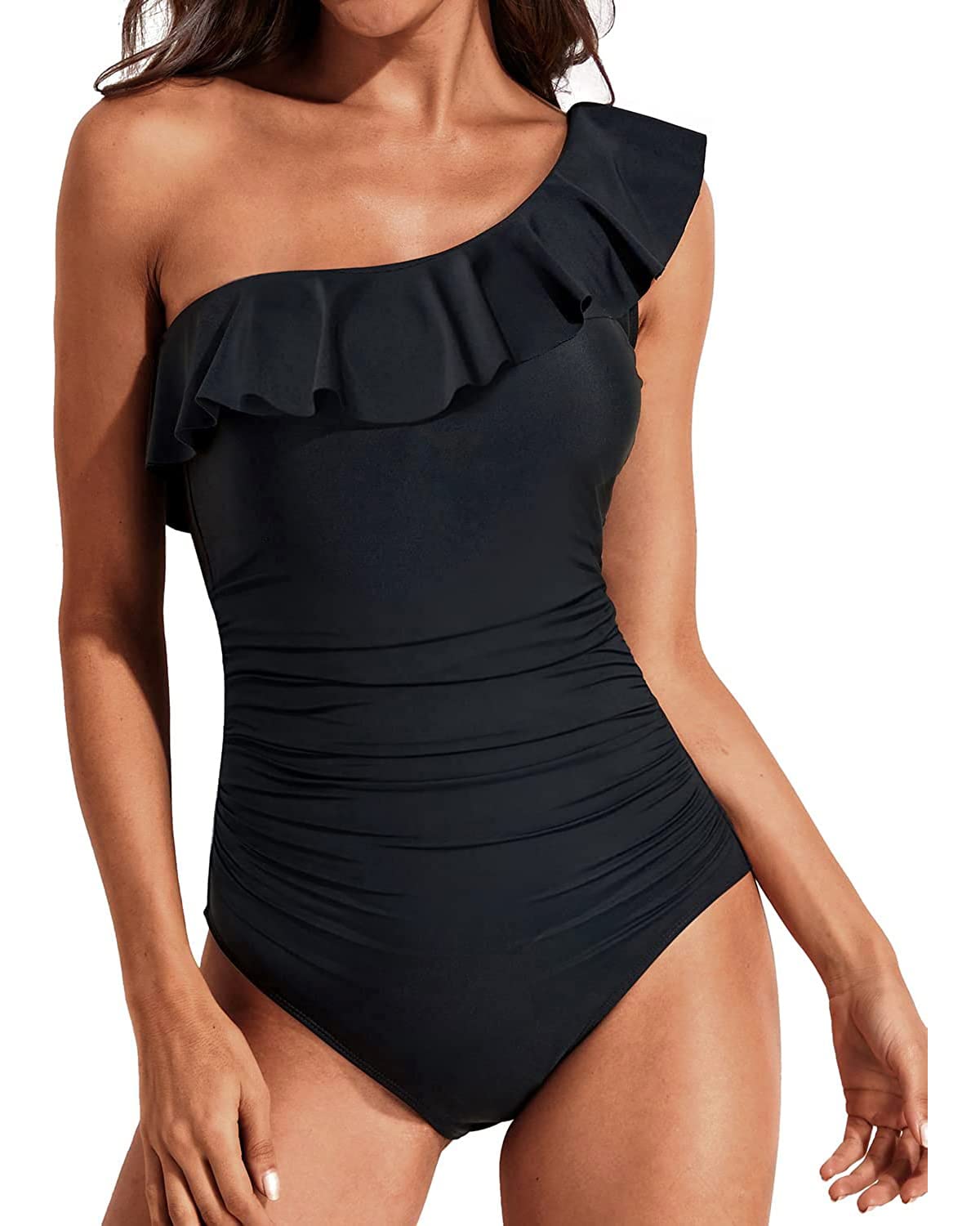 Tempt Me Women's One Piece Swimsuit - Tummy Control One Shoulder Bathing Suit with Ruffle Detail | Sexy Beachwear for Pool, Vacation & Summer Outfits