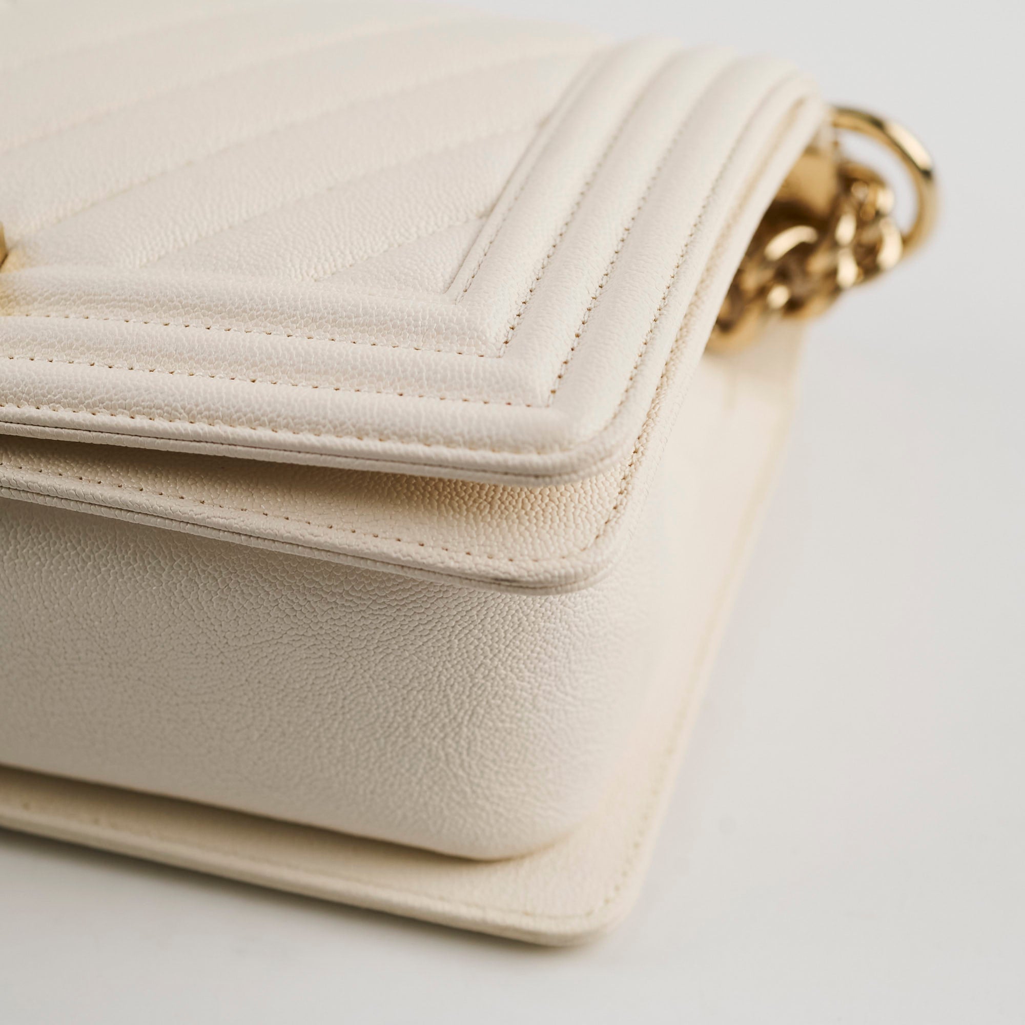 Chanel Old Medium Boy Chevron White Caviar Leather Handbag - Series 29 | Luxury Designer Crossbody Bag for Women, Perfect for Date Night & Special Occasions