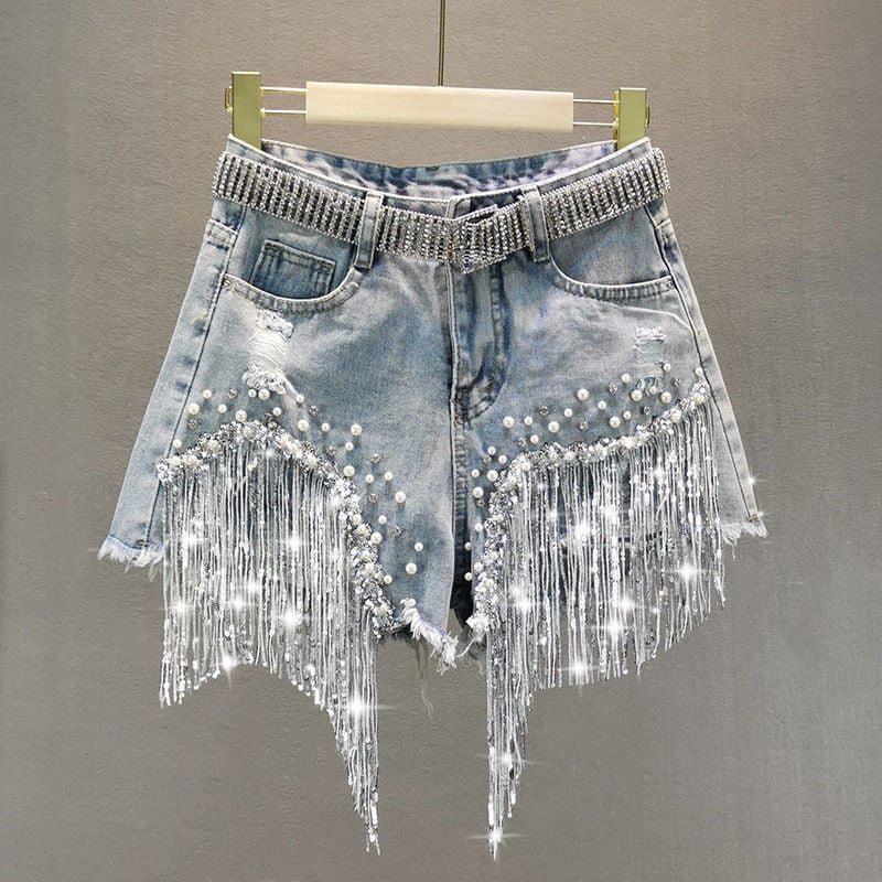Sparkling Rhinestone Denim Shorts for Women - Sequin Embellished High Waisted Shorts for Country Concerts & Taylor Swift Outfits | Perfect for Music Festivals, Parties & Night Out