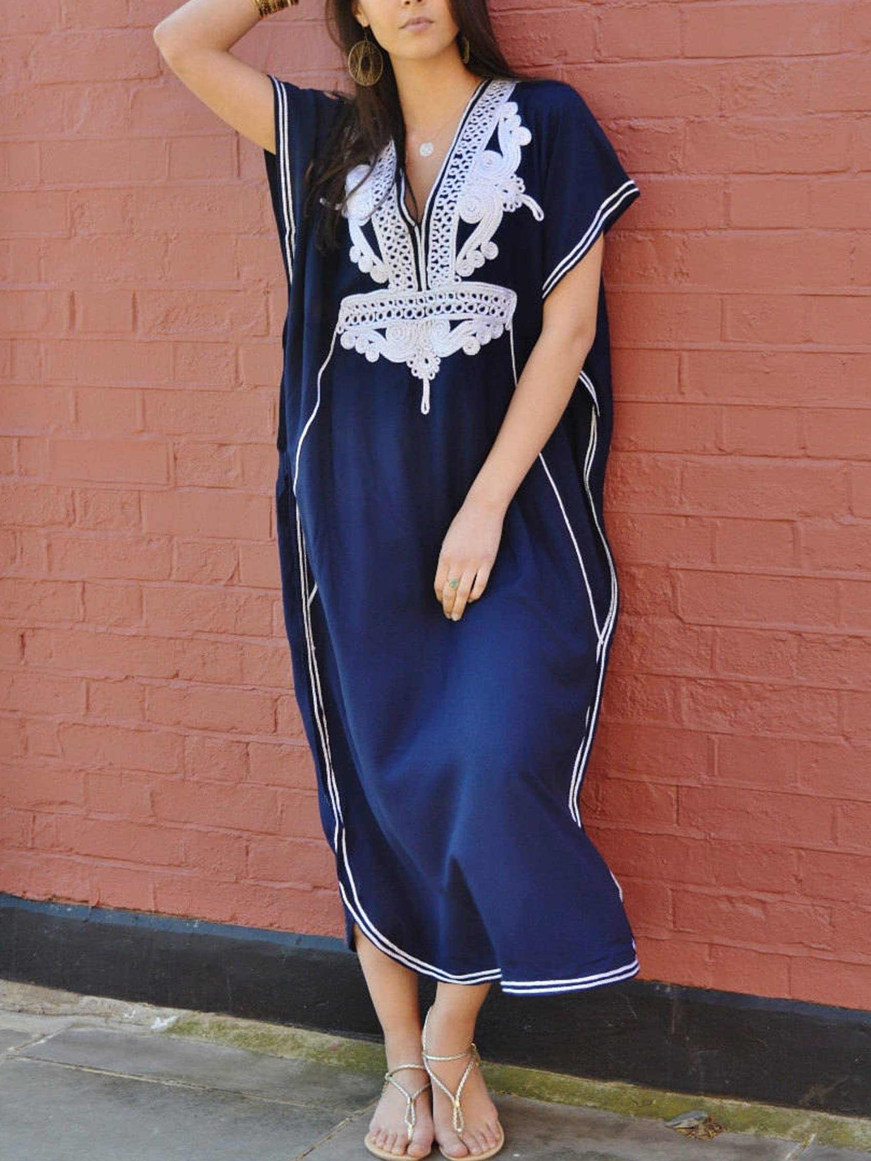 Women's Embroidered Kaftan Dress - Flowy Maxi Beach Cover Up for Swimsuit, Pool & Summer Vacations | Perfect for Resort Wear, Boho Outfits & Casual Elegance