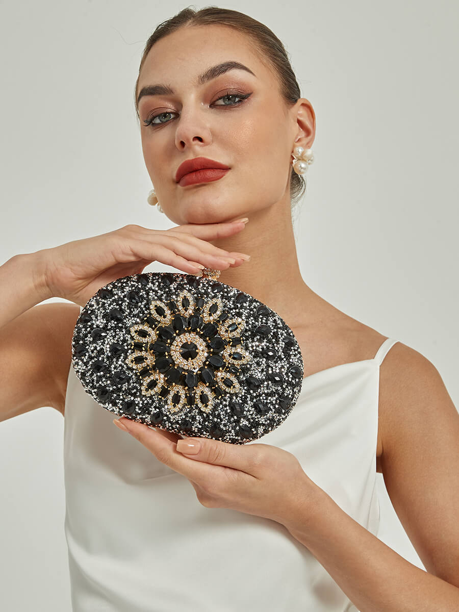 Elegant Black Artificial Diamond Evening Clutch Bag for Women - Perfect for Prom, Wedding & Formal Events