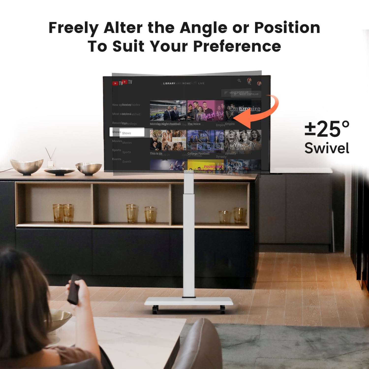 Mobile TV Cart Rolling Stand for 26-70 Inch Screens - Heavy Duty TV Stand Holds 88lbs, 25° Swivel & 6-Level Height Adjustment - Perfect for Living Room, Bedroom, Office, Outdoor & Corner Spaces - Ideal for Home Theater, Gaming & Entertainment Setup