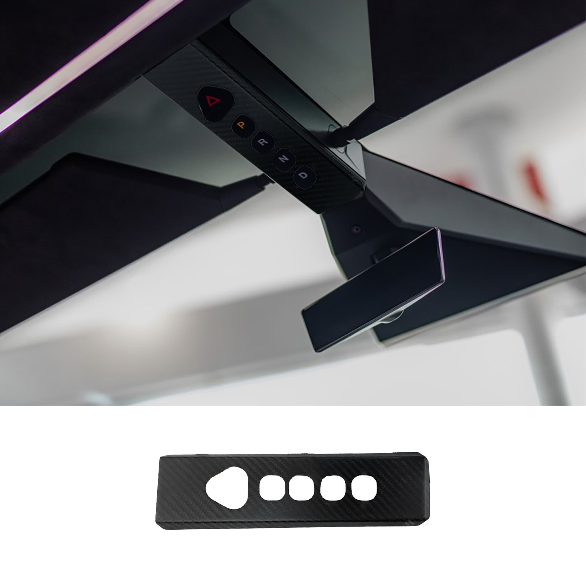 Premium Real Carbon Fiber Cybertruck Shift Buttons & Overhead Console Trim Cover - Upgrade Your Tesla Interior with Durable Custom Accessories for Enhanced Driving Experience