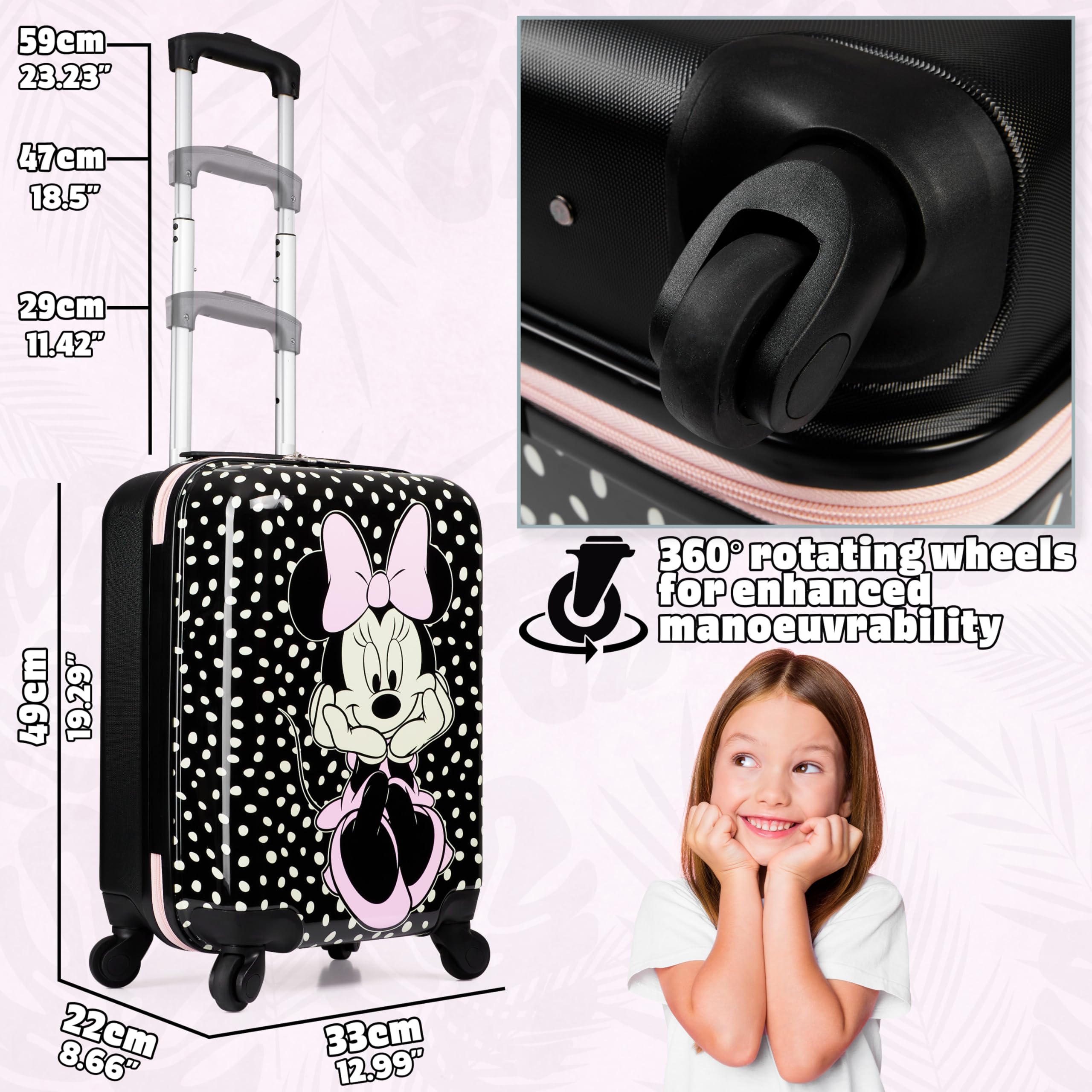 Disney Kids Suitcase with Wheels - 19 Inch 4-Wheel Spinner Hard Shell Luggage for Travel | Lightweight Durable Carry-On Suitcase for Boys & Girls | Perfect for Airplane, Vacation & School Trips