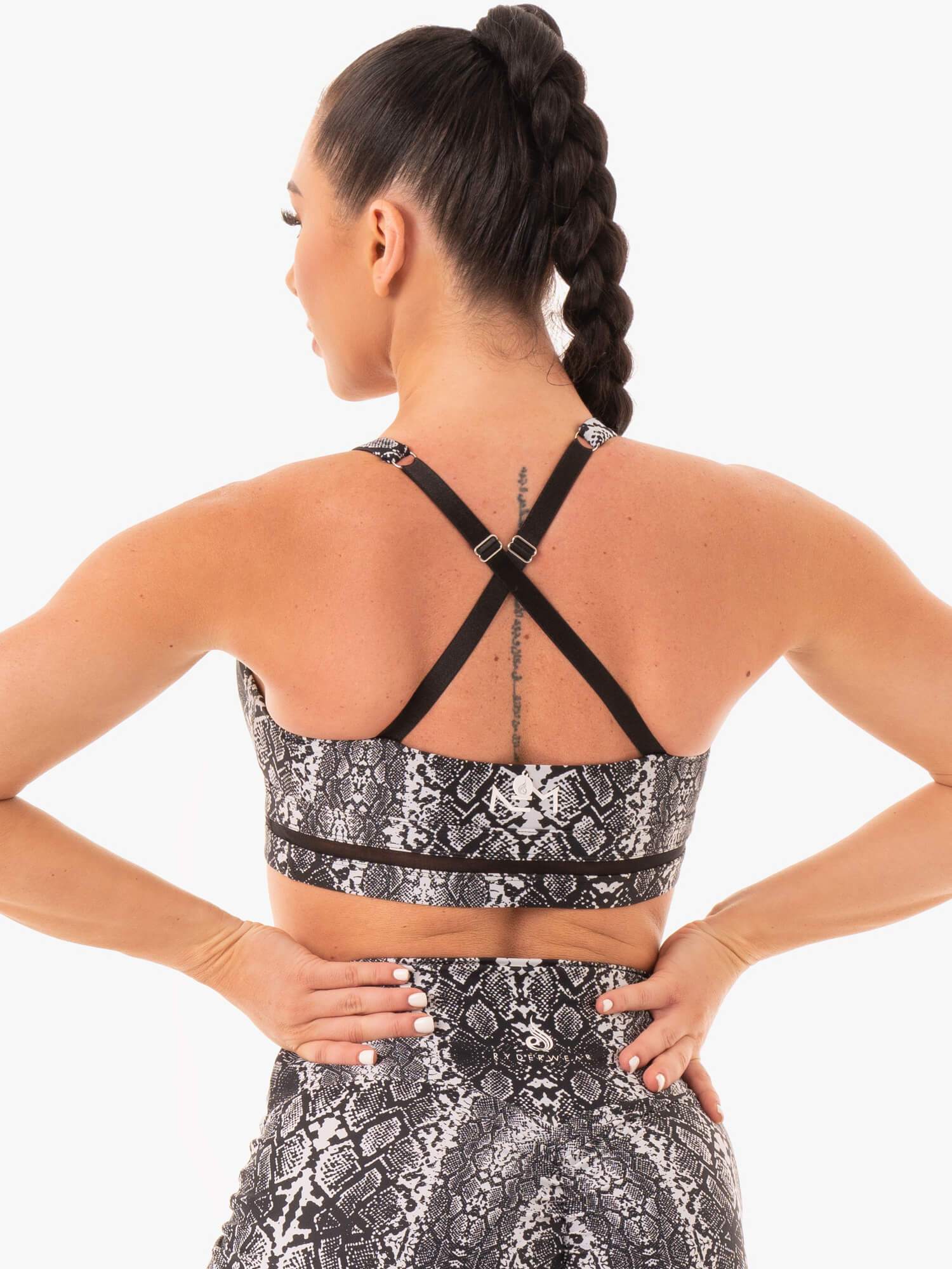 NEM X RW Sports Bra - High Support Workout Top for Women | White Snake Design | Perfect for Yoga, Running & Gym