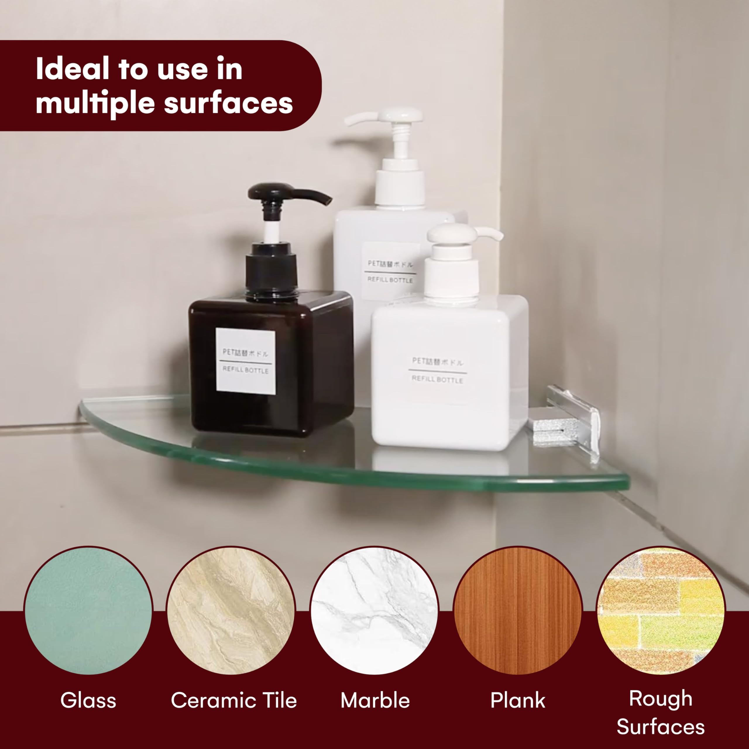 GeekDigg 2-Pack Adhesive Shower Caddy - No Drill Glass Shelf Shower Organizer with Aluminum Brackets for Bathroom, Shower & Spa - Perfect for Storing Shampoo, Soap & Bath Essentials