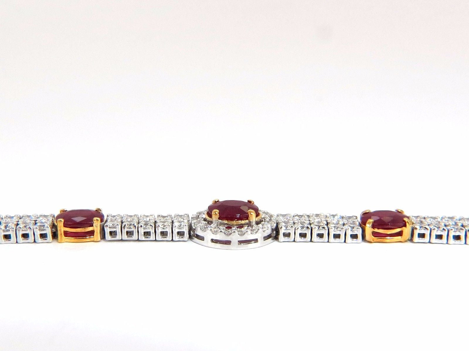 7.34ct Natural Ruby & Diamond Bracelet - 14K Gold Double Row Cluster Vintage Deco Style for Women's Elegant Evening Wear & Special Occasions