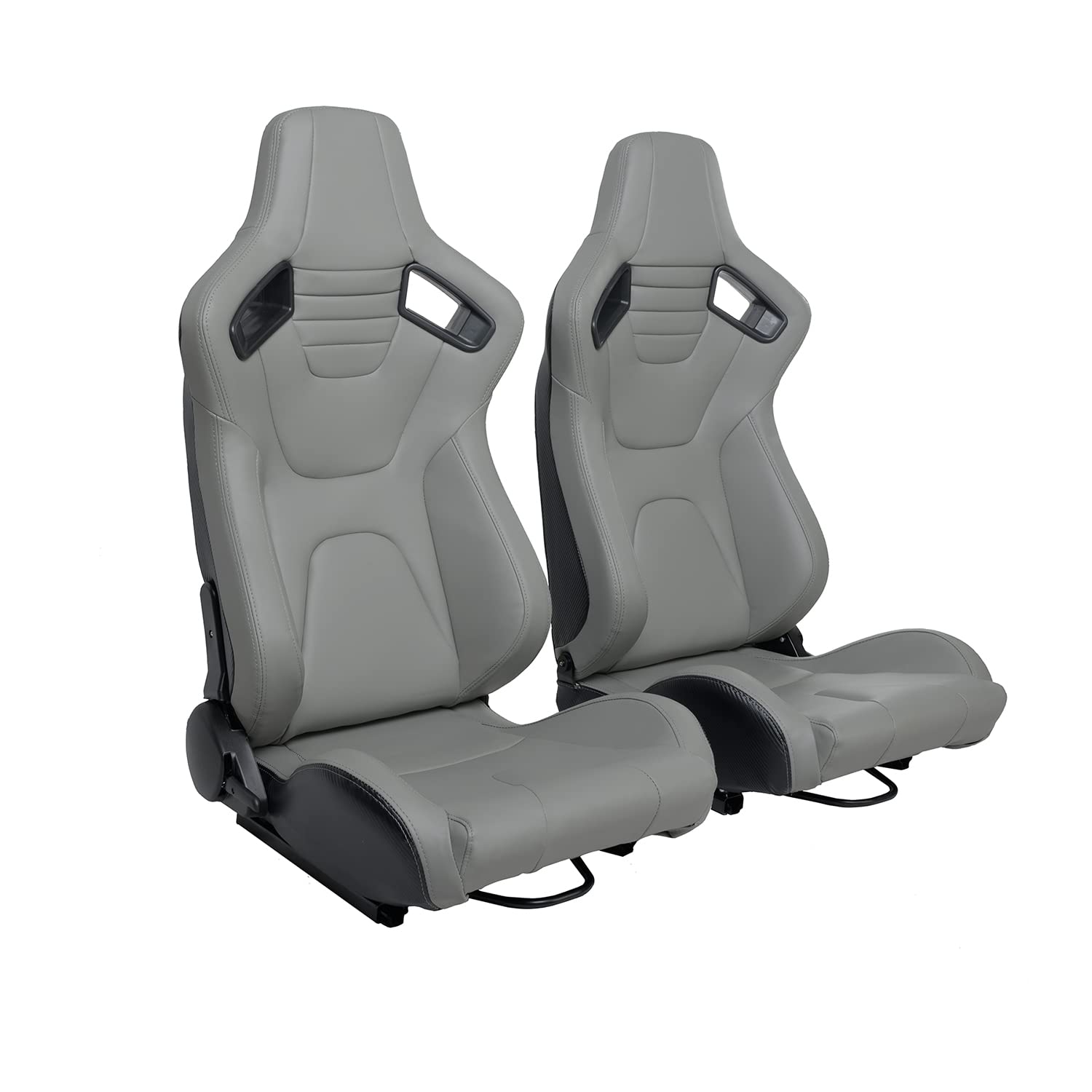 Premium 2-Piece Reclining Bucket Racing Seats with Adjustable Sliders - PU Leather Sport Seats for Cars (Gray, 36.6
