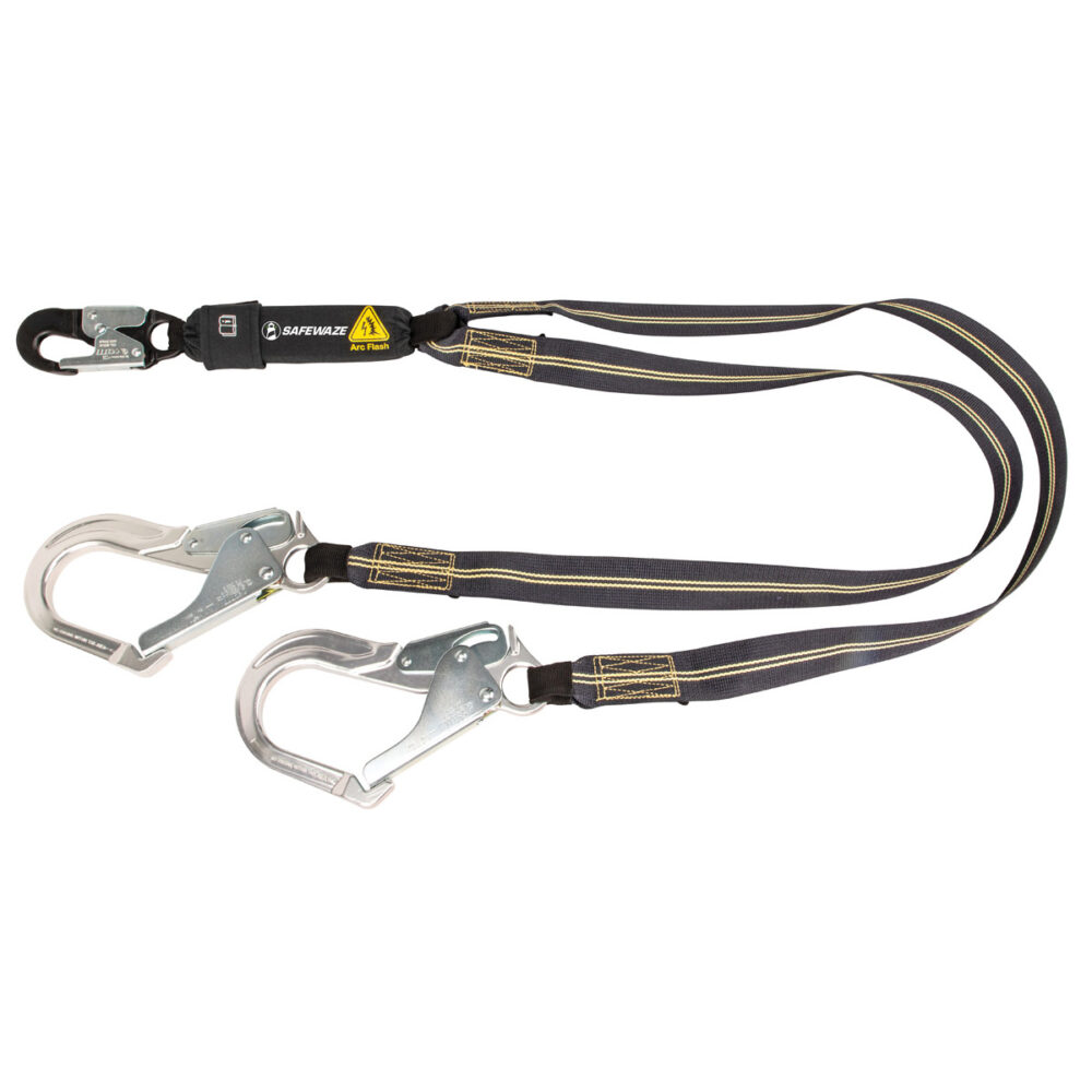 Arc Flash 6' Energy Absorbing Safety Lanyard - Aramid Fiber, Dual Leg with Aluminum Rebar Hooks - Fall Protection for Electrical Work & Construction Sites