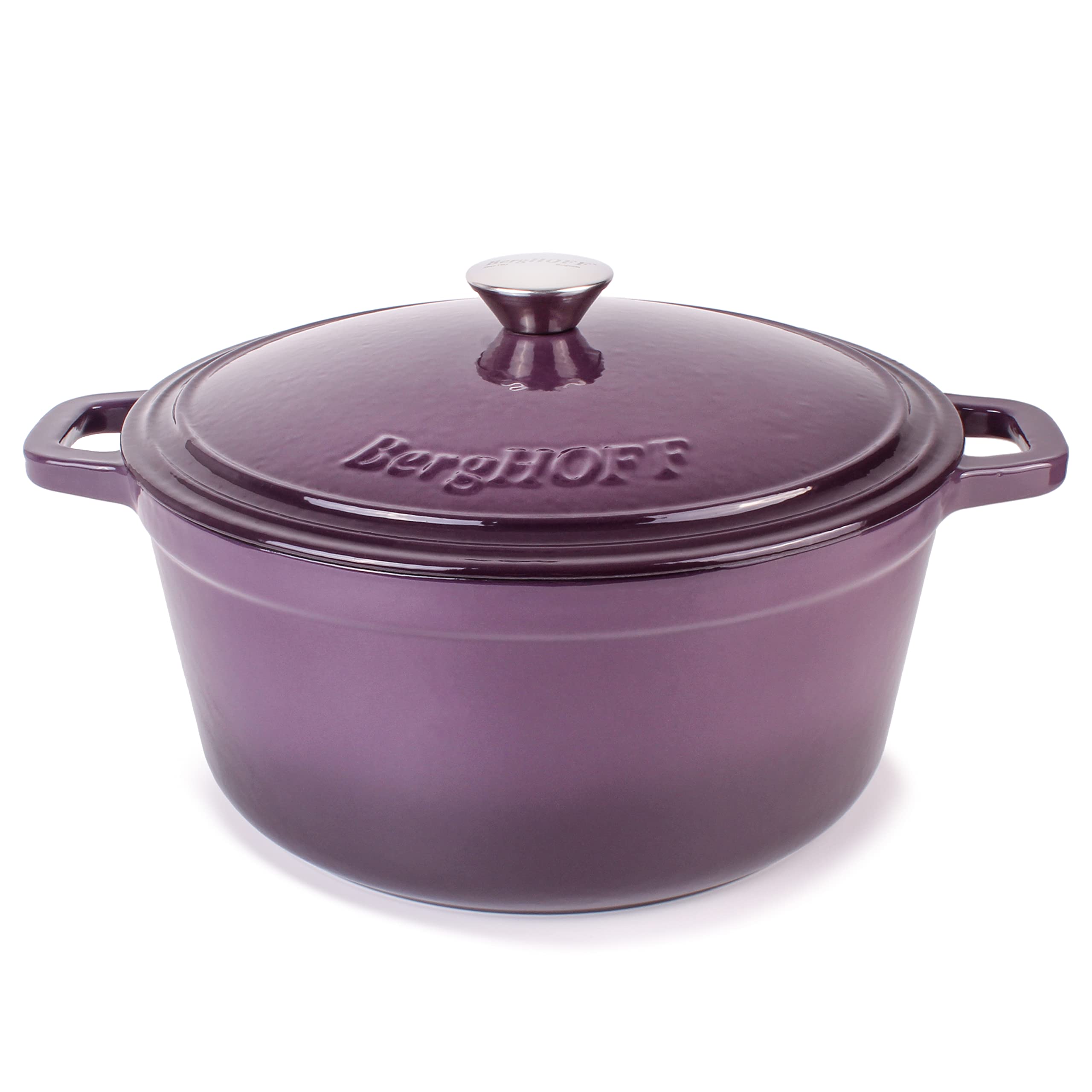 BergHOFF Neo Cast Iron Stockpot with Lid, 7-Quart, Purple – Durable Dutch Oven for Soups, Stews & Braising – Perfect for Stovetop & Oven Cooking