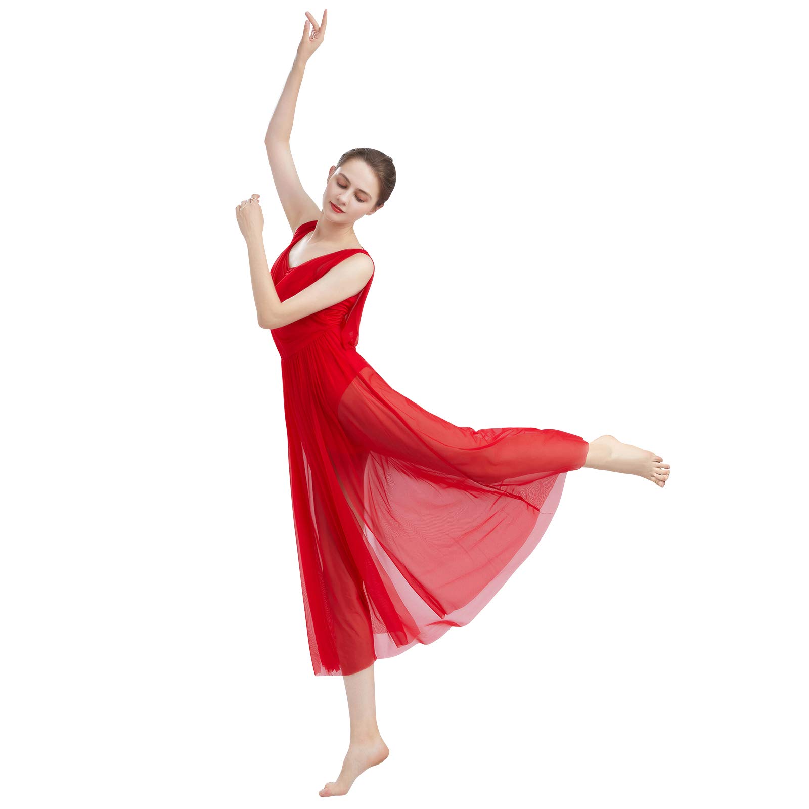 ODASDO Women's Lyrical Modern Contemporary Dance Costume - V-Neck Backless Leotard with Flowy Tulle Skirt Overlay for Ballet, Jazz & Performance