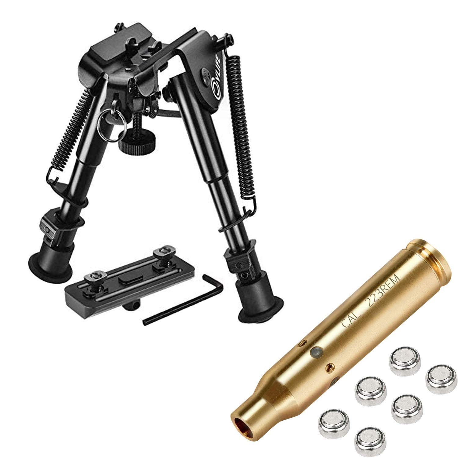 CVLIFE Rifle Bipod | 223/5.56mm Bore Sight Calibration Tool with Red Dot Boresighter - Includes 2 Sets Batteries for Hunting, Target Shooting & Range Practice