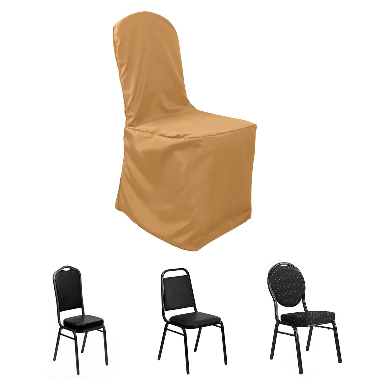 50 pcs Gold Banquet Chair Covers - Washable Polyester Slipcovers for Dining Chairs, Removable Seat Protectors for Weddings, Parties & Events - Elegant Table Setting & Home Decor Accessories