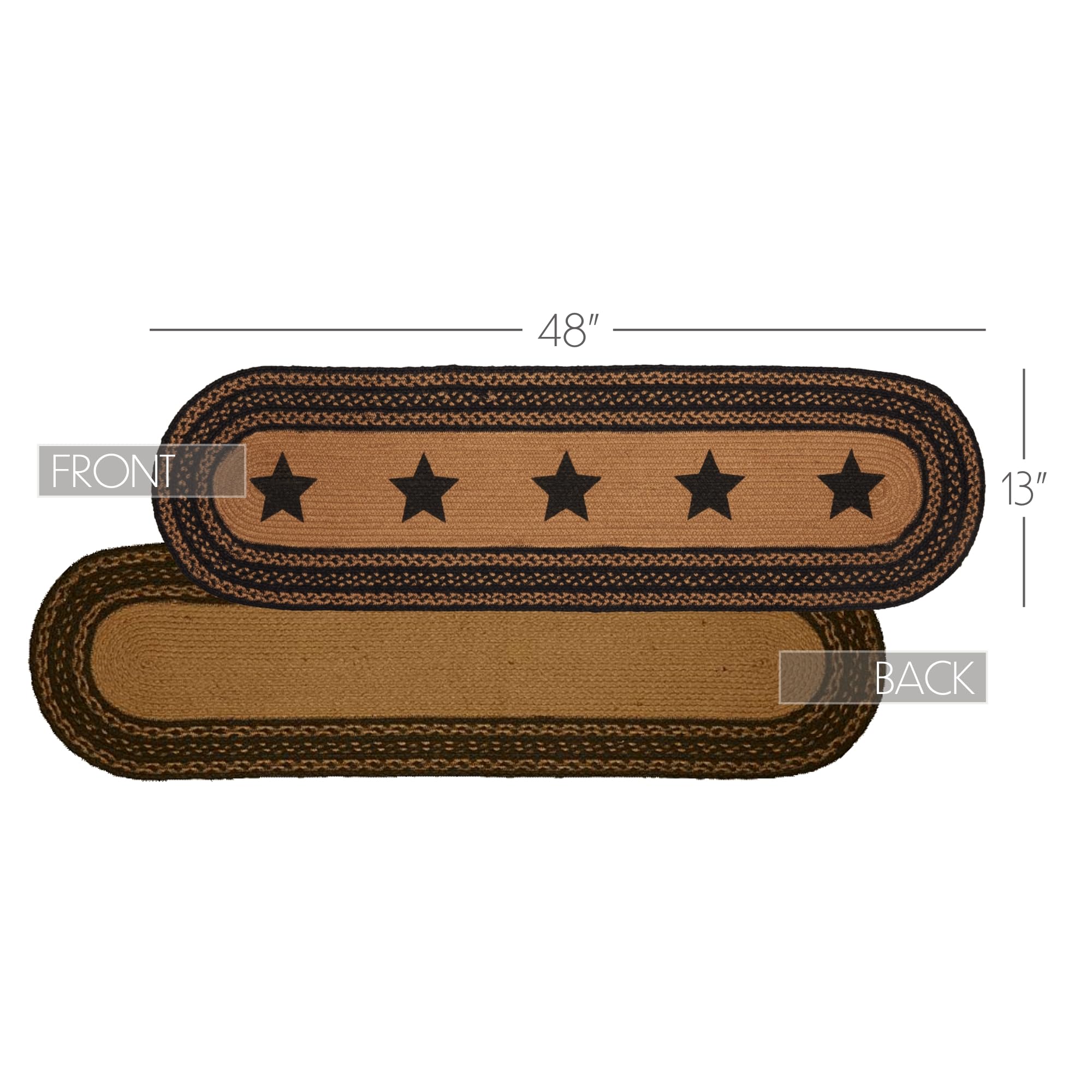 VHC Brands Farmhouse Primitive Jute Black Thanksgiving Table Runner with Stenciled Stars - 13