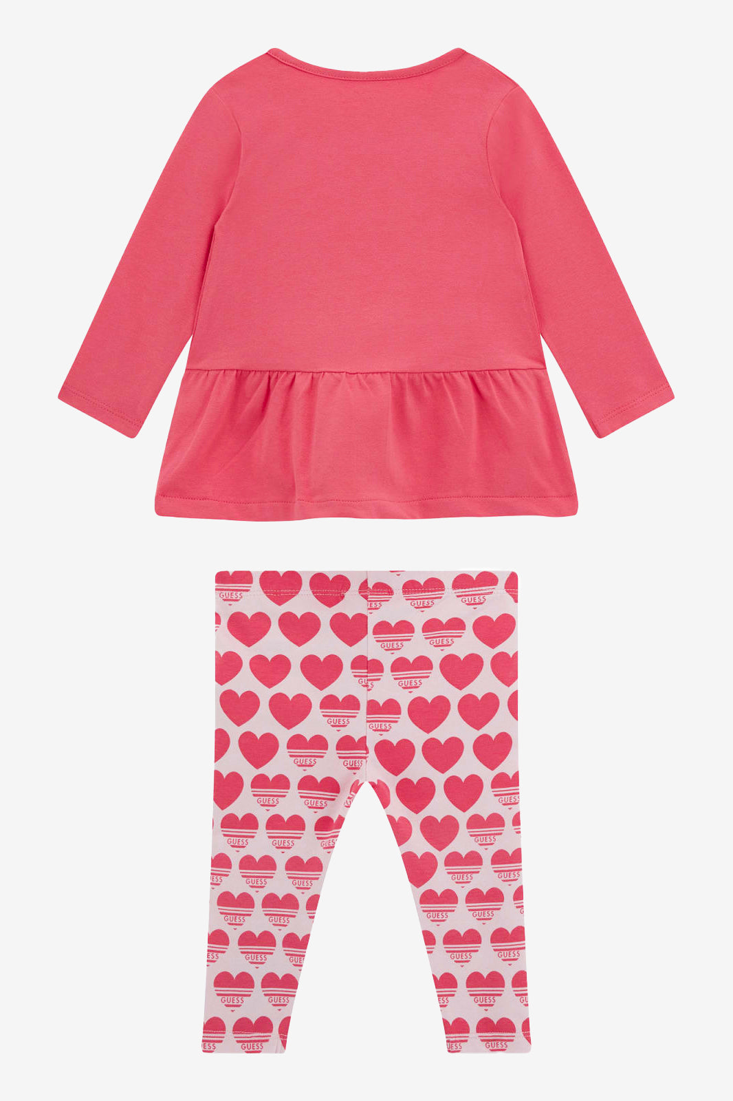 Sienna Cerise Peplum Top & Heart Print Leggings - Women's Fashion Tunic and Yoga Pants Set for Workout, Dance, or Casual Wear