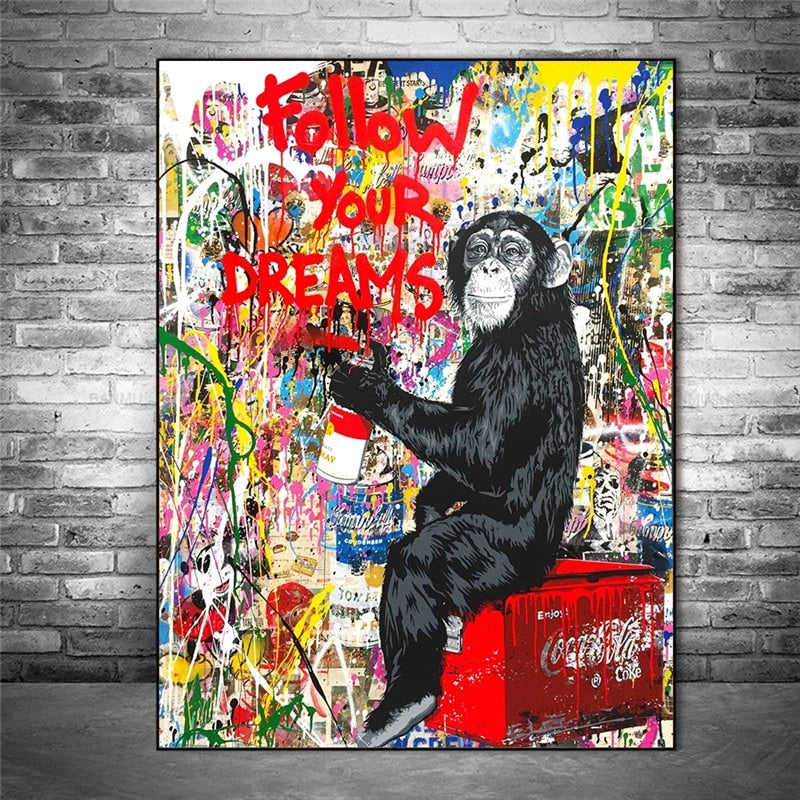 Banksy Follow Your Dreams Canvas Art Print - Modern Graffiti Wall Decor for Living Room, Bedroom & Office - Unique Urban Street Art Poster