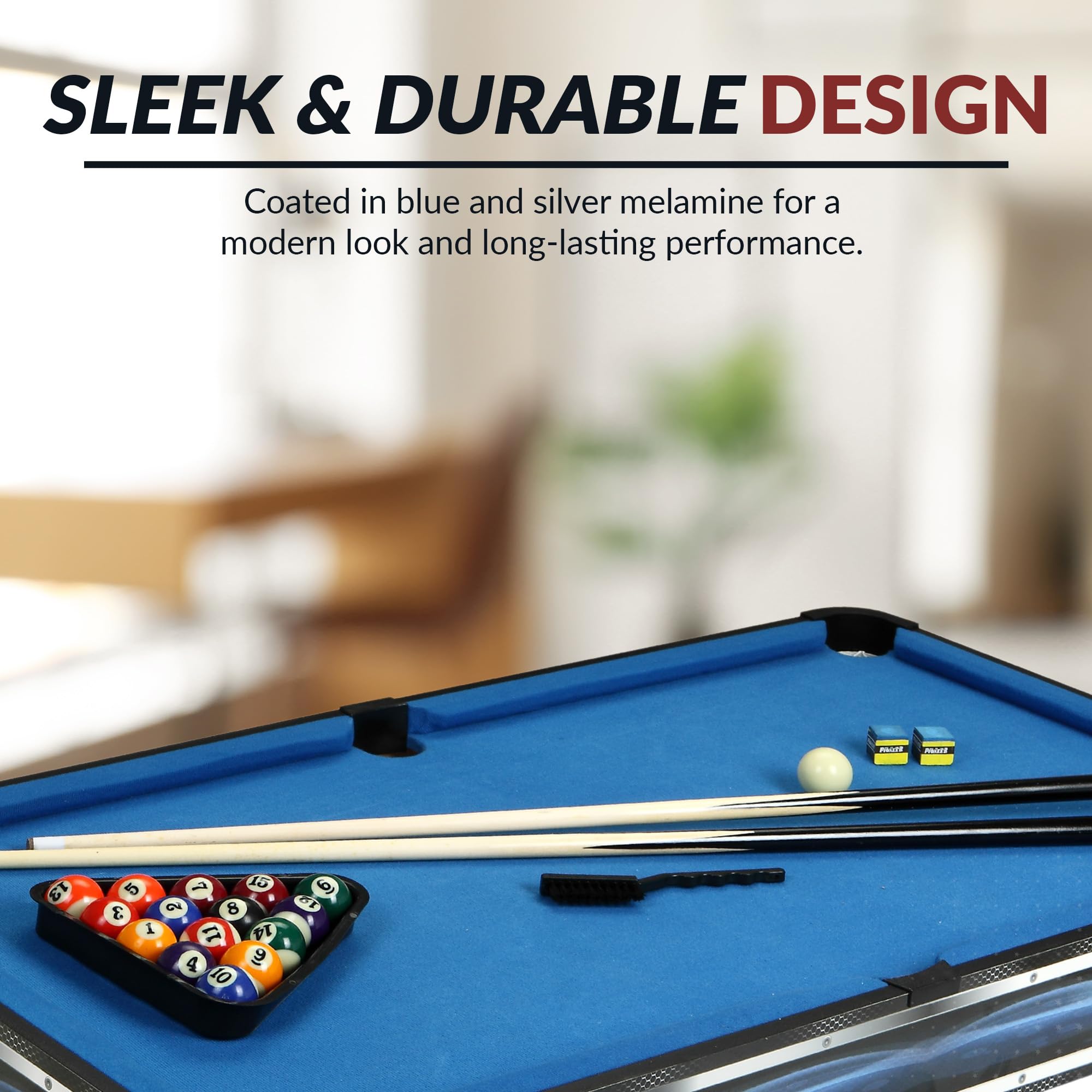 Hathaway Breakout 40-inch Portable Pool Table Topper - Blue Billiards Game Set with Cue Sticks, Balls, Triangle Rack, Chalk & Brush | Perfect for Dining Table Conversion, Game Rooms & Indoor Entertainment