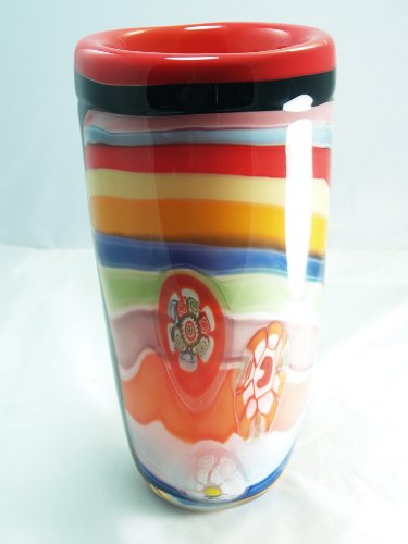 Handcrafted Millefiori Glass Vase with Black Swirl Design - Elegant Art Piece for Home Decor, Perfect for Kitchen, Dining Table, or Living Room Centerpiece