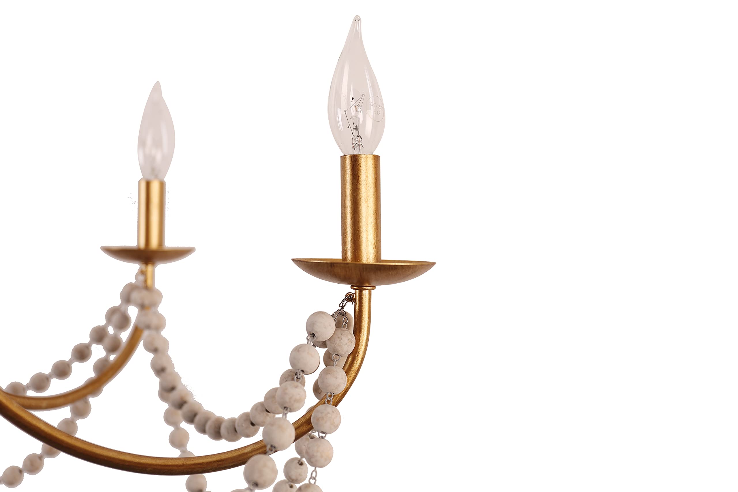 6-Light Farmhouse Wood Beaded Chandelier with Empire Design - Gold French Country Dining Room Lighting for Bedroom, Living Room & Entryway | Perfect for Rustic Home Decor & Wedding Venues