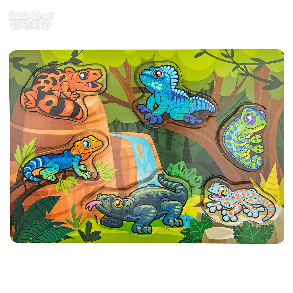 6 Piece Chunky Lizard Theme Wooden Puzzle for Toddlers - Educational Animal Shape Sorting Toys for Kids Ages 2-4 - Perfect for Early Learning, Montessori Classroom & Birthday Gifts
