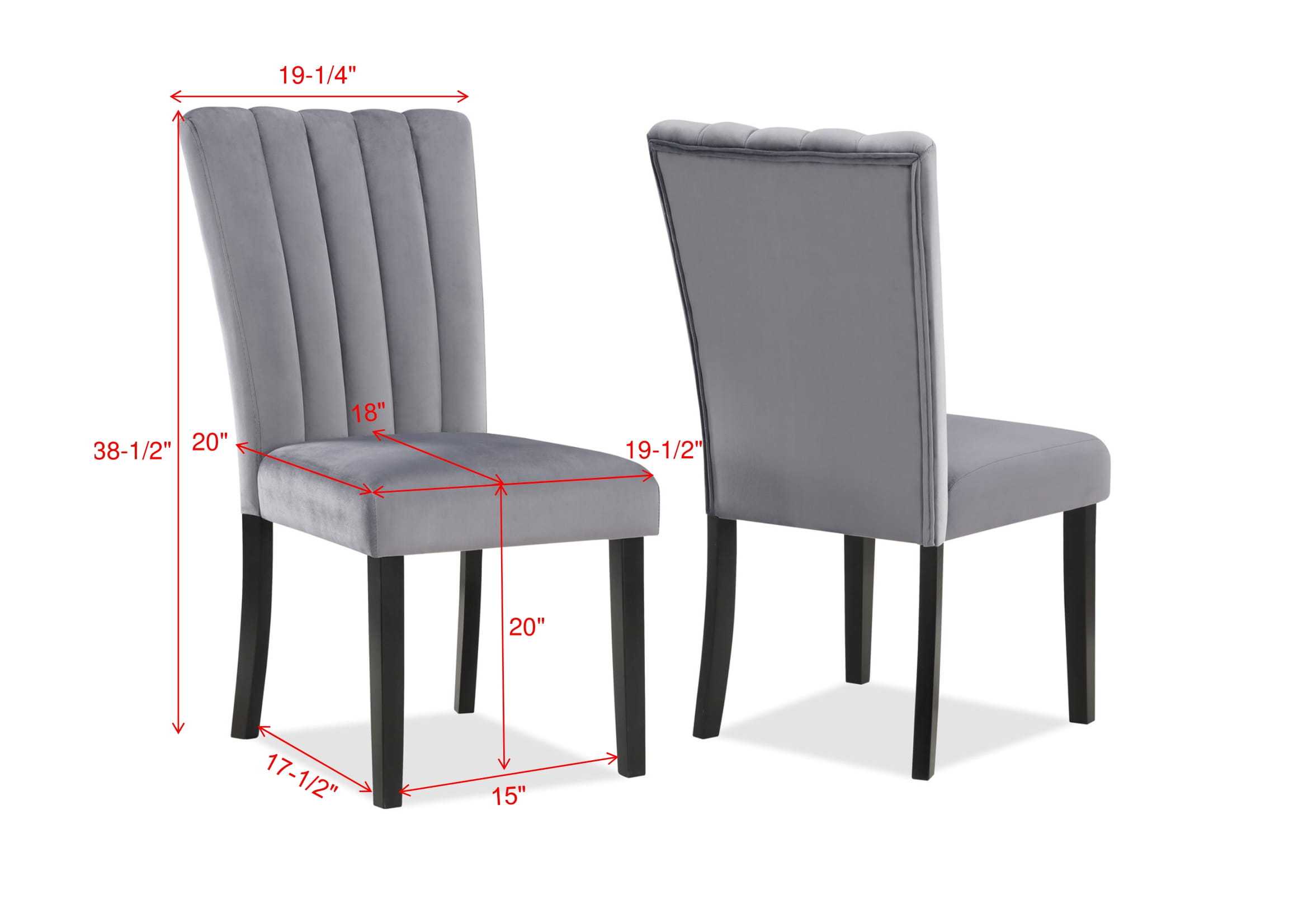 2-Piece Velvet Upholstered Dining Chairs with Channel Tufted Back and Wooden Legs - Gray & Black Set for Modern Dining Room, Kitchen, or Home Office