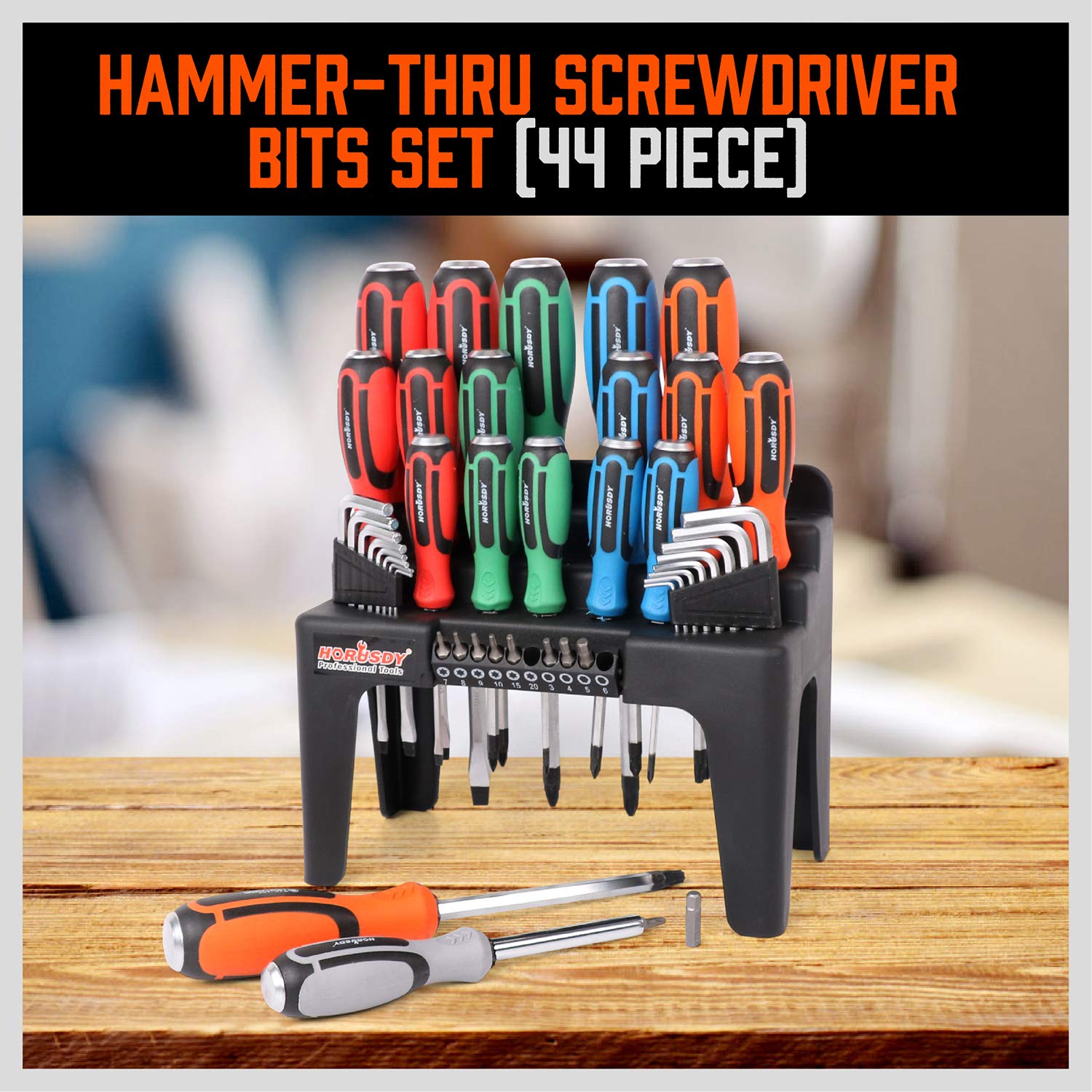 HORUSDY 44-Piece Magnetic Screwdriver Set with Go-Thru Steel Blades - High Torque, Durable Plastic Handle for Professional & DIY Projects - Perfect for Electronics, Furniture Assembly, and Automotive Repairs