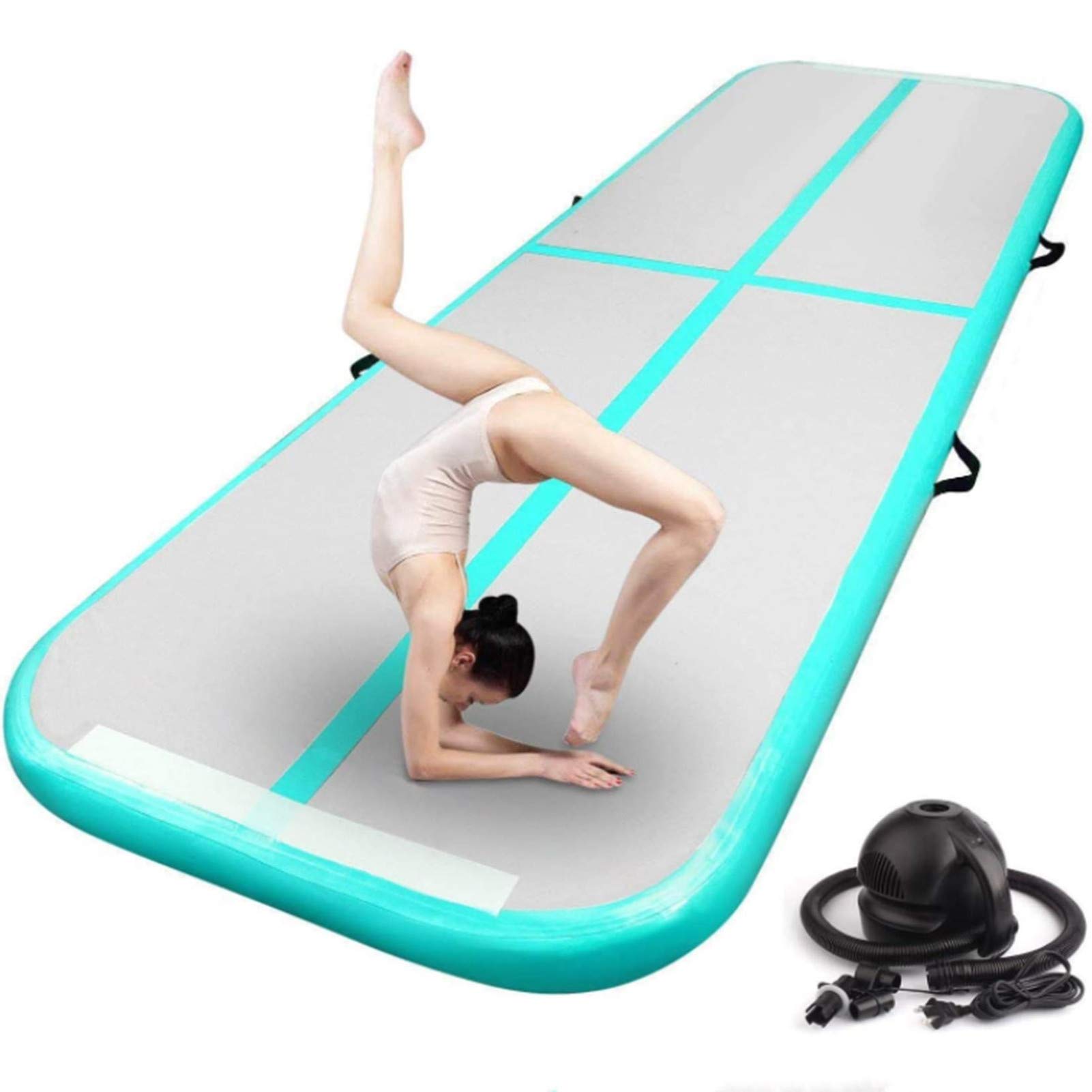 **HUIJIAN 4-Inch Thick Inflatable Gymnastics Mat - Portable Tumbling Track for Gymnastics, Yoga, Cheerleading - Ideal for Home, Gym & Outdoor Training**