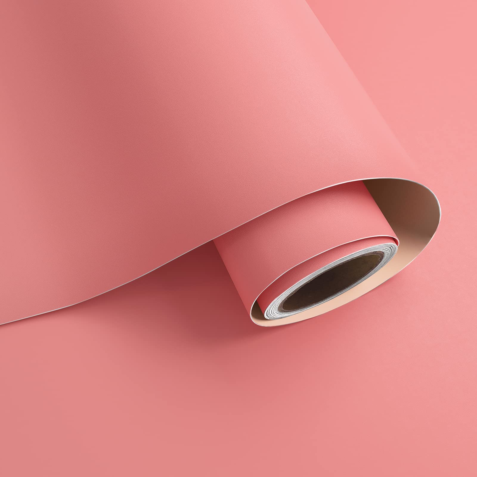Self-Adhesive Matte Salmon Pink Vinyl Wallpaper - Removable Peel & Stick Wall Covering for Walls, Cabinets, Shelves (15.7