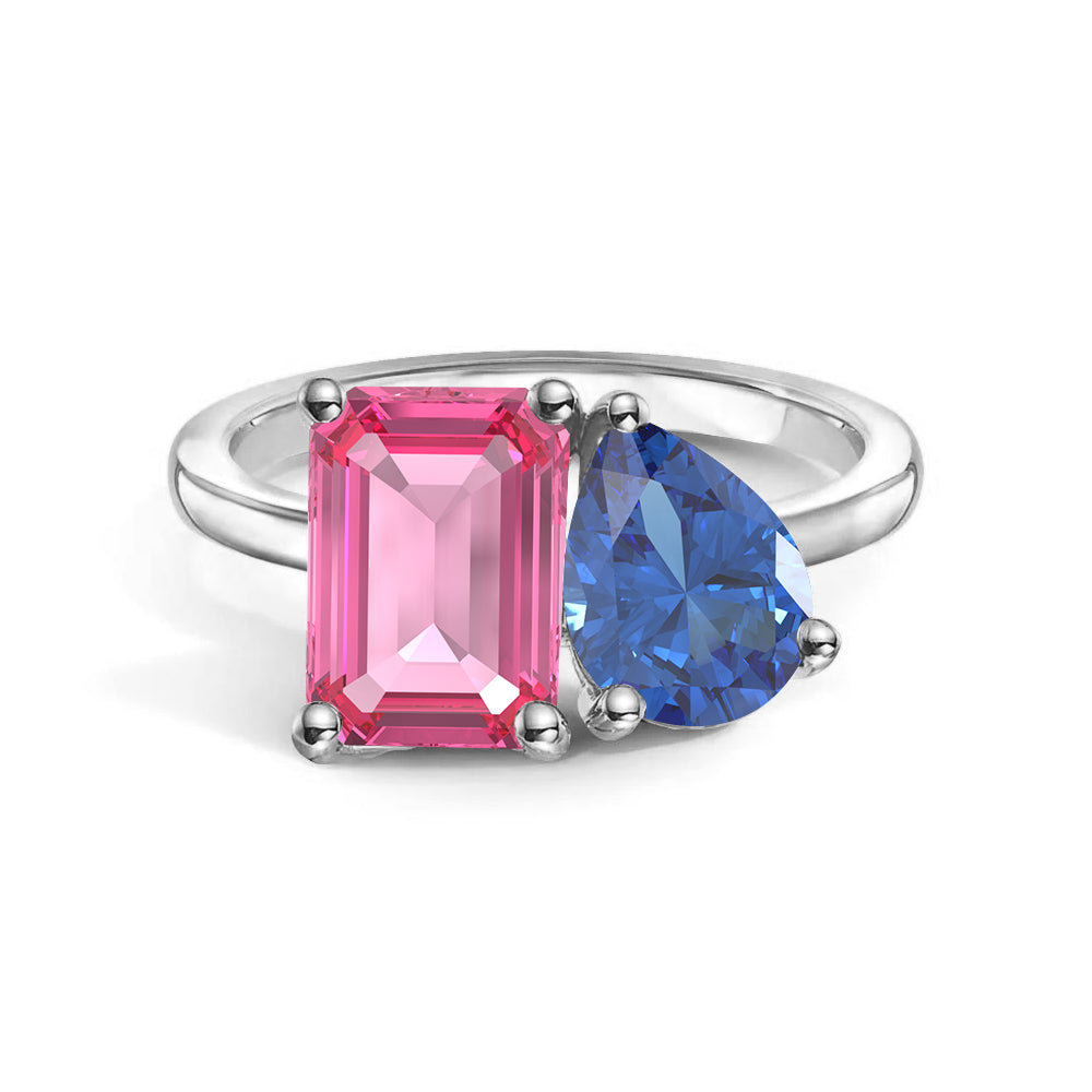 Personalized Pink Tourmaline Toi et Moi Ring - Custom Birthstone Anniversary Jewelry for Couples, Women's Romantic Gift for Valentine's Day, Engagement or Special Occasions