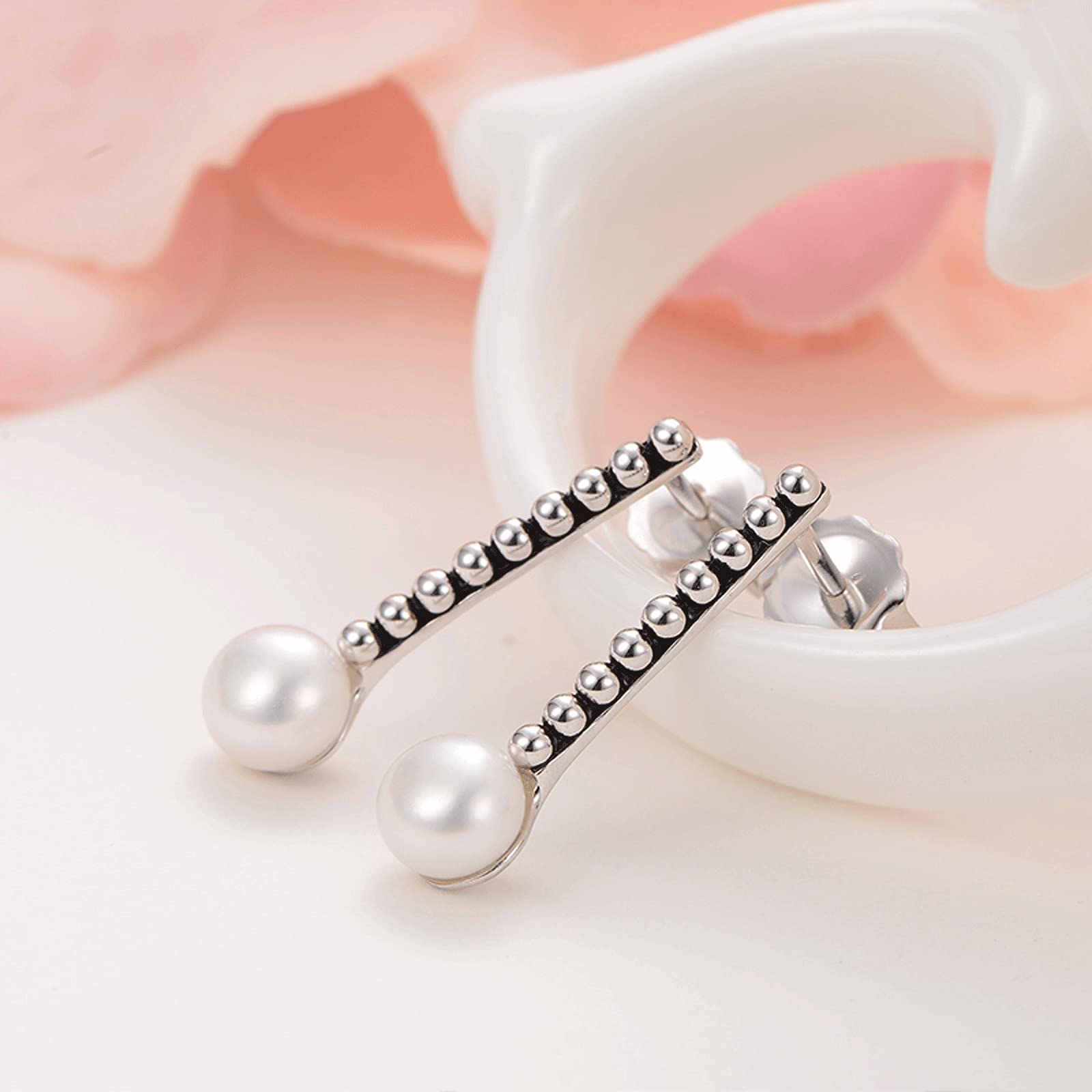 5-6mm Freshwater Pearl Earrings for Women - S925 Sterling Silver Drop & Stud Earrings with White Steamed Bun-Shaped Pearl | Perfect for Weddings, Parties & Daily Wear