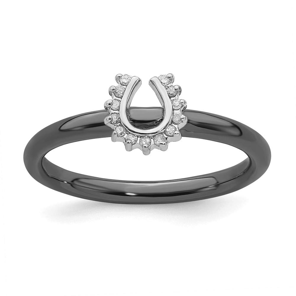 925 Sterling Silver Stackable Black-Plated Diamond Horseshoe Ring Eternity Band (0.07 cttw) - Perfect for Everyday Wear, Gift Giving & Western Fashion Accessories