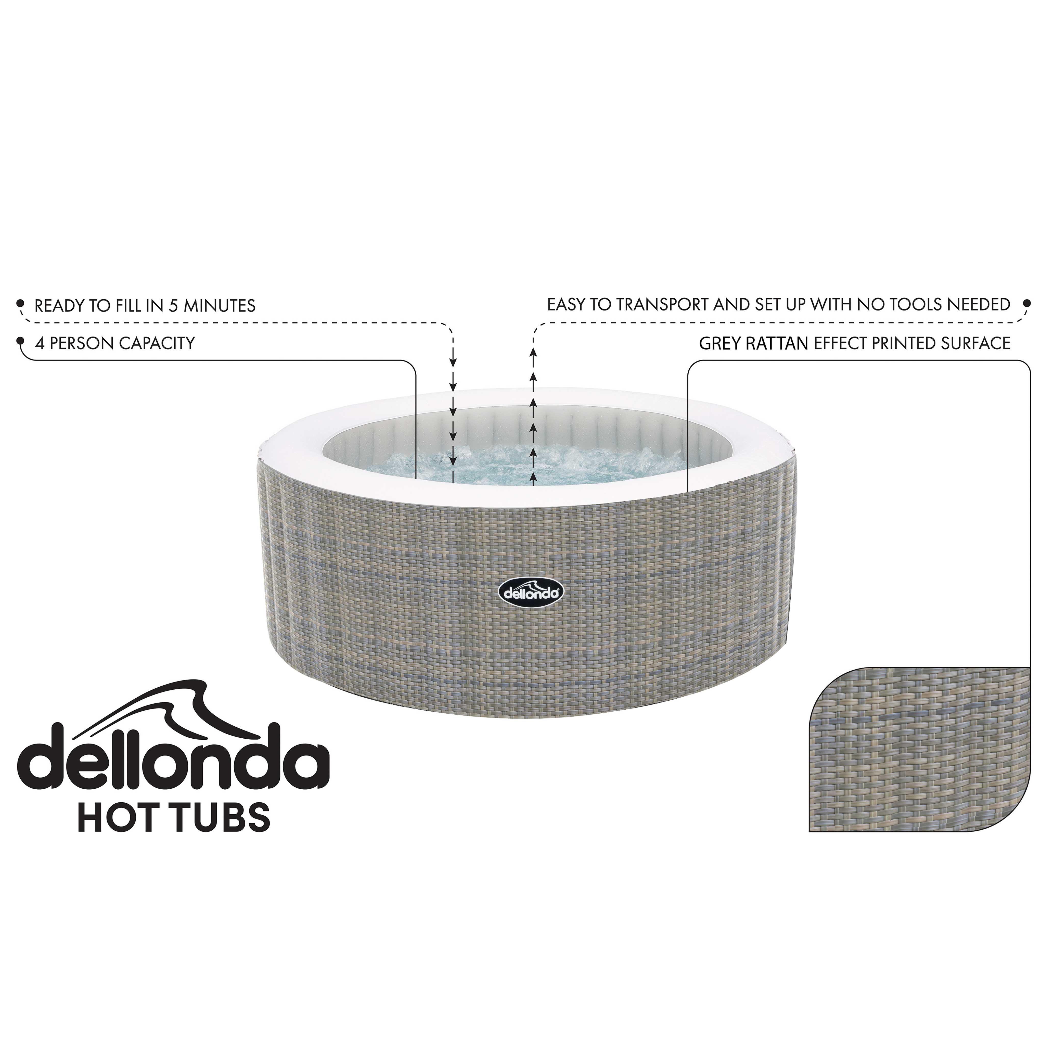 2-4 Person Inflatable Hot Tub Spa with Smart Pump - Rattan Design - DL90 Model - Perfect for Backyard Relaxation, Patio Parties & Outdoor Hydrotherapy