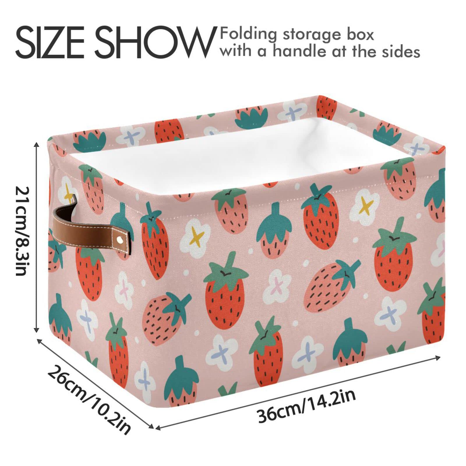 Strawberry Print Foldable Storage Bins (2-Pack) - Collapsible Fabric Storage Baskets with Handles for Nursery, Closet, Bedroom & Office Organization - Perfect for Toys, Books & Home Decor