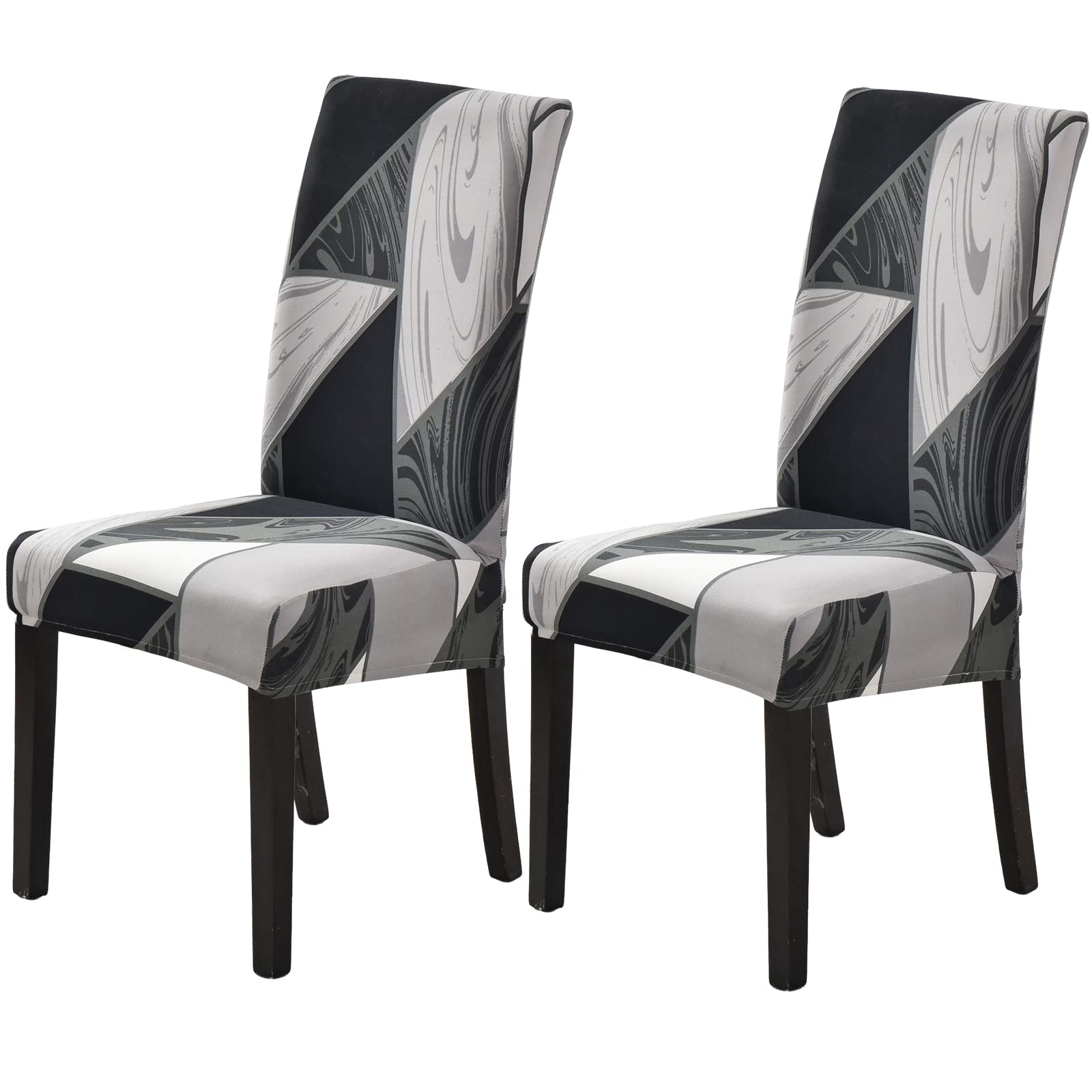 Stretch Parsons Chair Covers Set of 2 - Washable Spandex Slipcovers for Dining Chairs | Fits Hotel, Office, Wedding & Banquet Use | Black & Grey Seat Protectors for Home & Event Decor