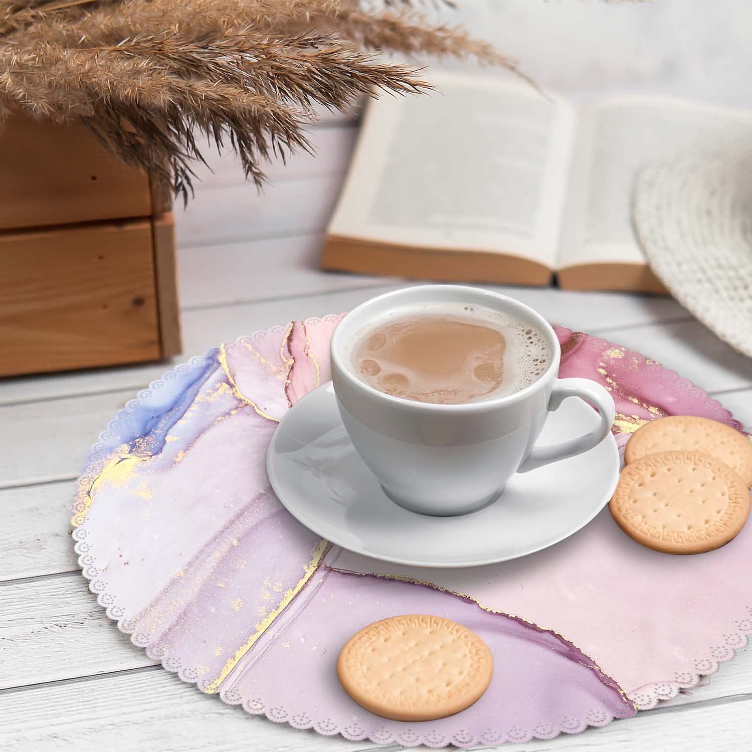 Round Heat-Resistant Washable Polyester Placemats Set of 4 - Pink Marble Design for Kitchen & Dining Table Decor | Perfect for Everyday Meals, Dinner Parties, and Holiday Gatherings